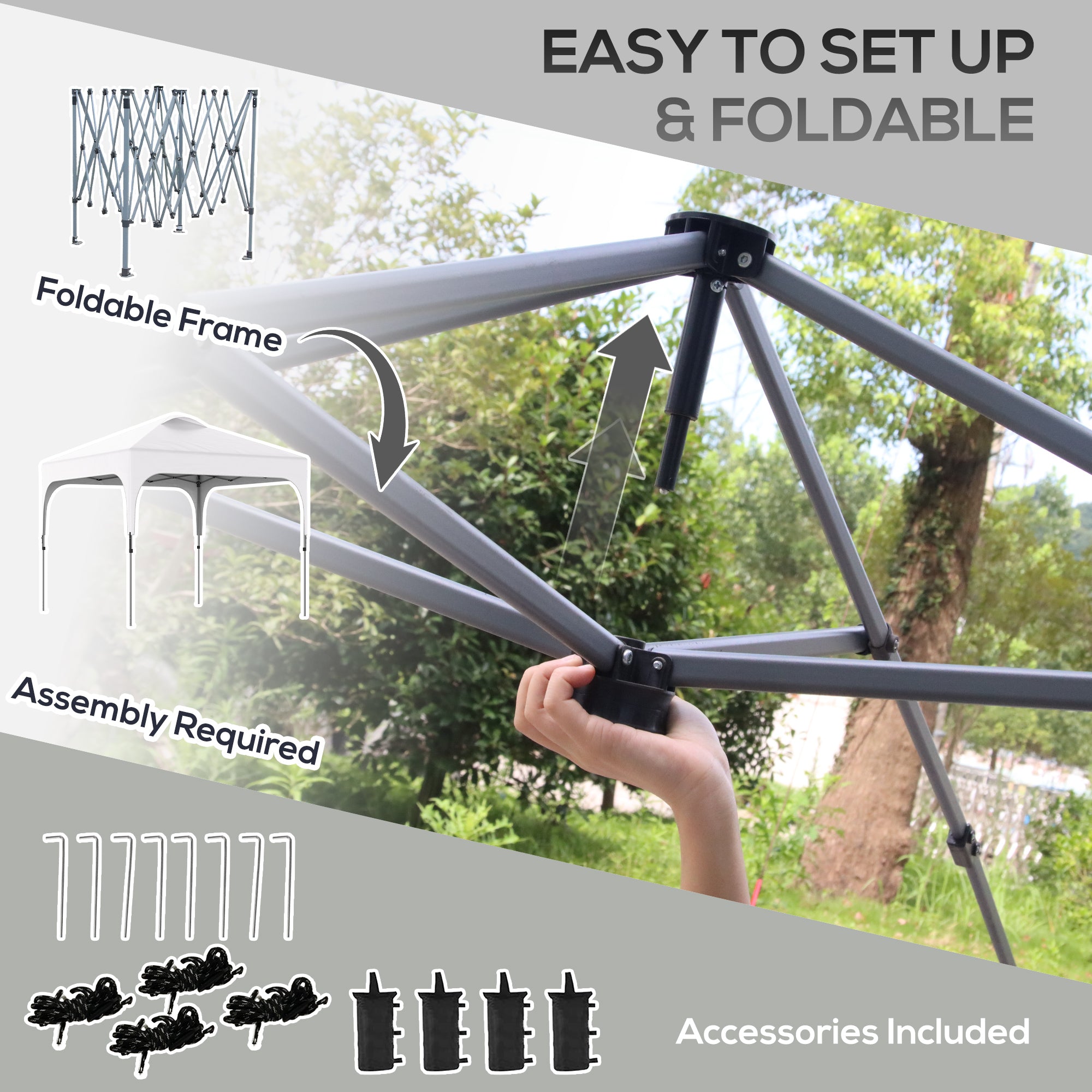 Outsunny 3 x 3 (M) Pop Up Gazebo, UPF 50+ Foldable Canopy Tent with Carry Bag with Wheels and 4 Leg Weight Bags, Height Adjustable, for Outdoor Garden Patio Party, White - North Peak Garden Furniture