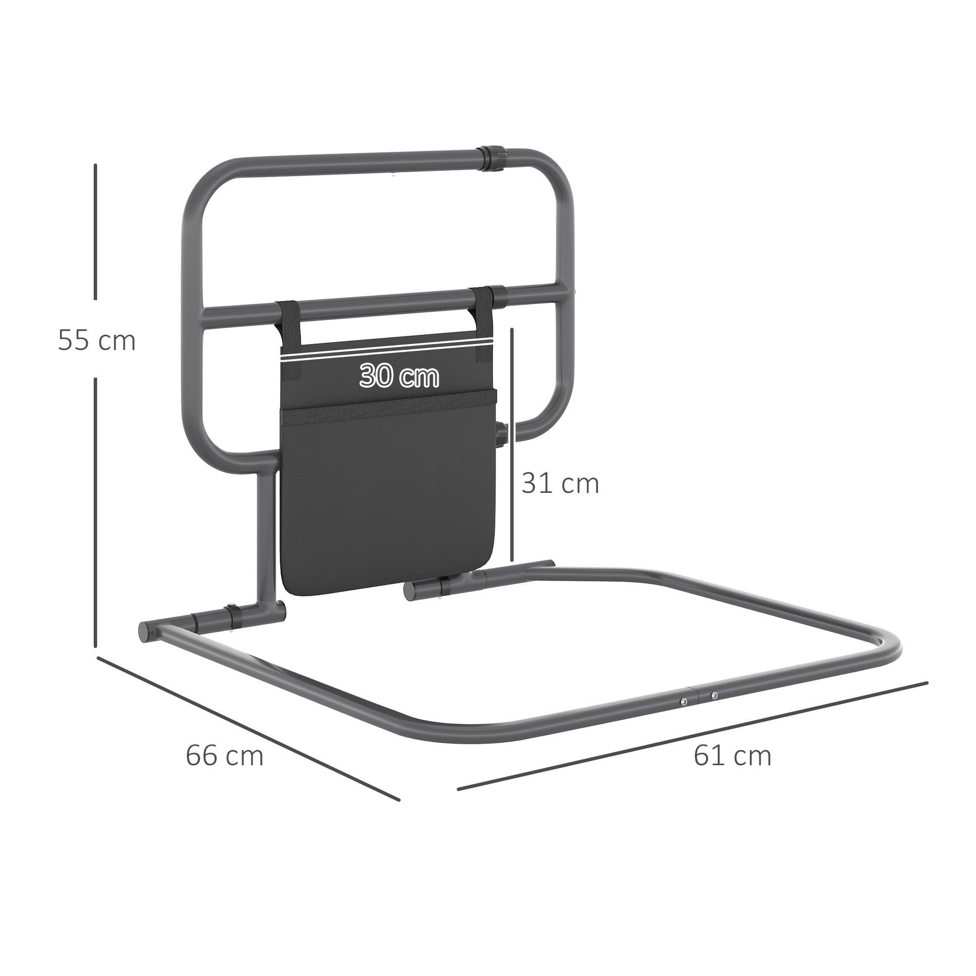 HOMCOM Folding Bed Rail for Elderly Adults, Bed Assist Rail with Storage Pocket for Disabled, Pregnant, Black - North Peak Garden Furniture