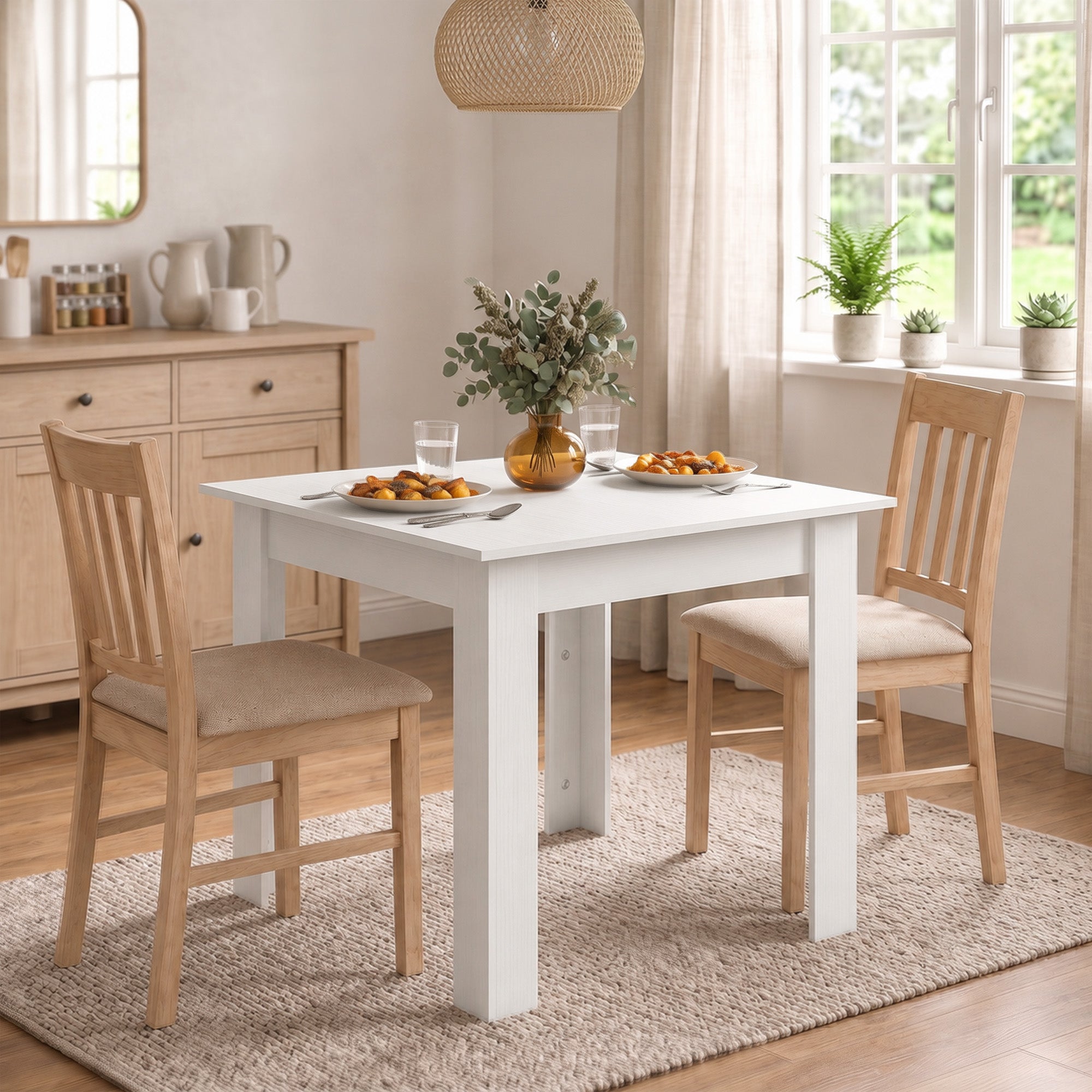 HOMCOM Square Dining Table, Modern Small Dining Table with Wood Effect, Space Saving, Non-slip Foot Pads, White