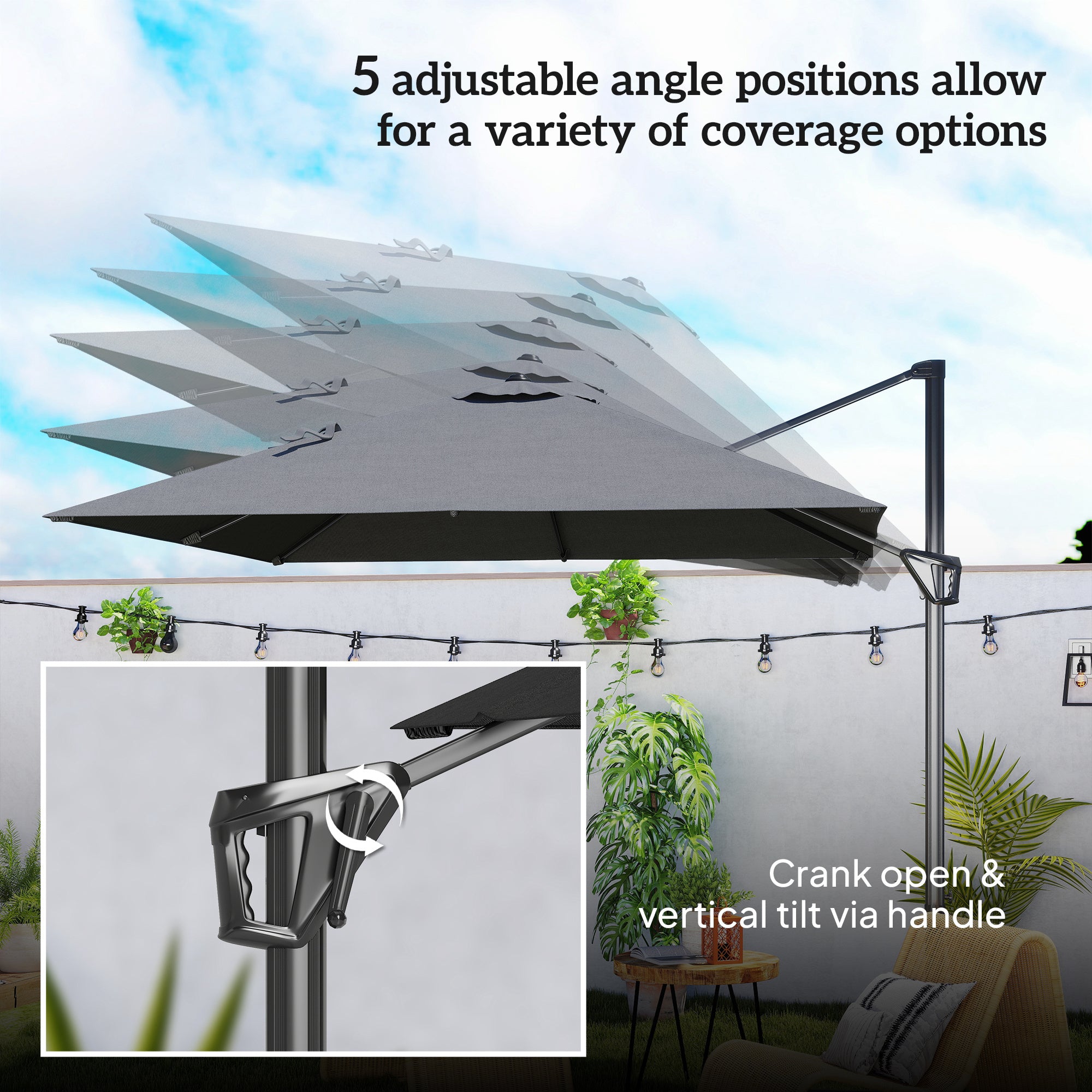 Outsunny Patio Offset Parasol Umbrella - Dark Grey