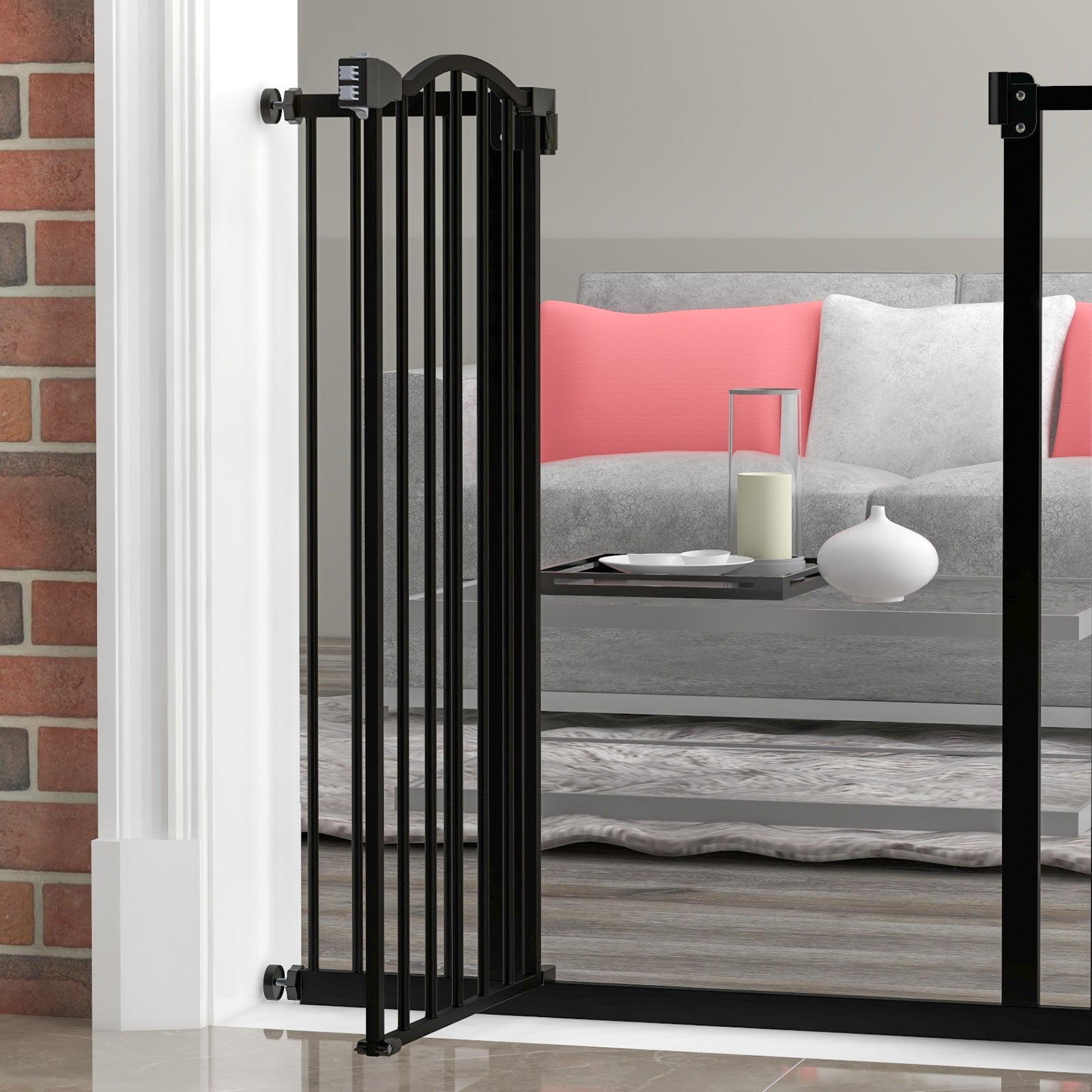 PawHut Pressure Fit Dog Stair Gate No Drilling Safety Gate Auto Close for Doorways, Hallways, 74-94cm Adjustable, 94cm Tall, Black - North Peak Garden Furniture
