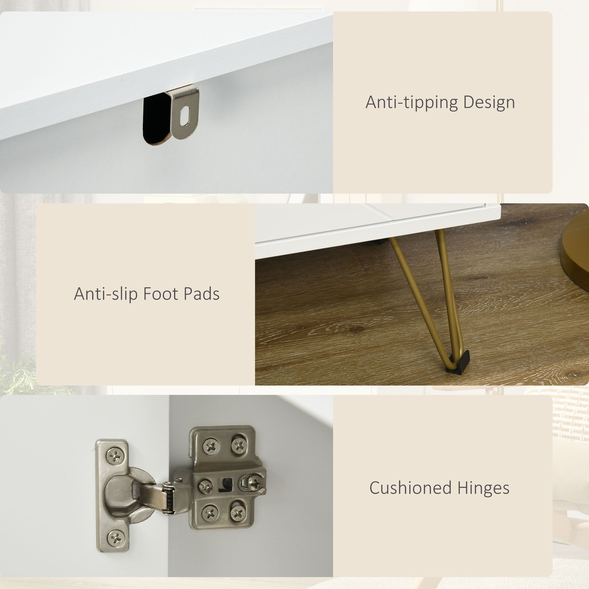 HOMCOM Storage Cabinet Slim Sideboard with Golden Hairpin Legs Adjustable Shelves for Living Room Dining Room Hallway White - North Peak Garden Furniture