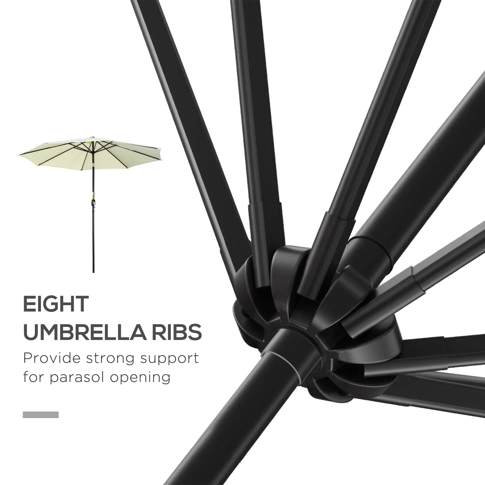 Outsunny 3(m) Tilting Parasol Garden Umbrellas, Outdoor Sun Shade with 8 Ribs, Tilt and Crank Handle for Balcony, Bench, Garden, Beige - North Peak Garden Furniture