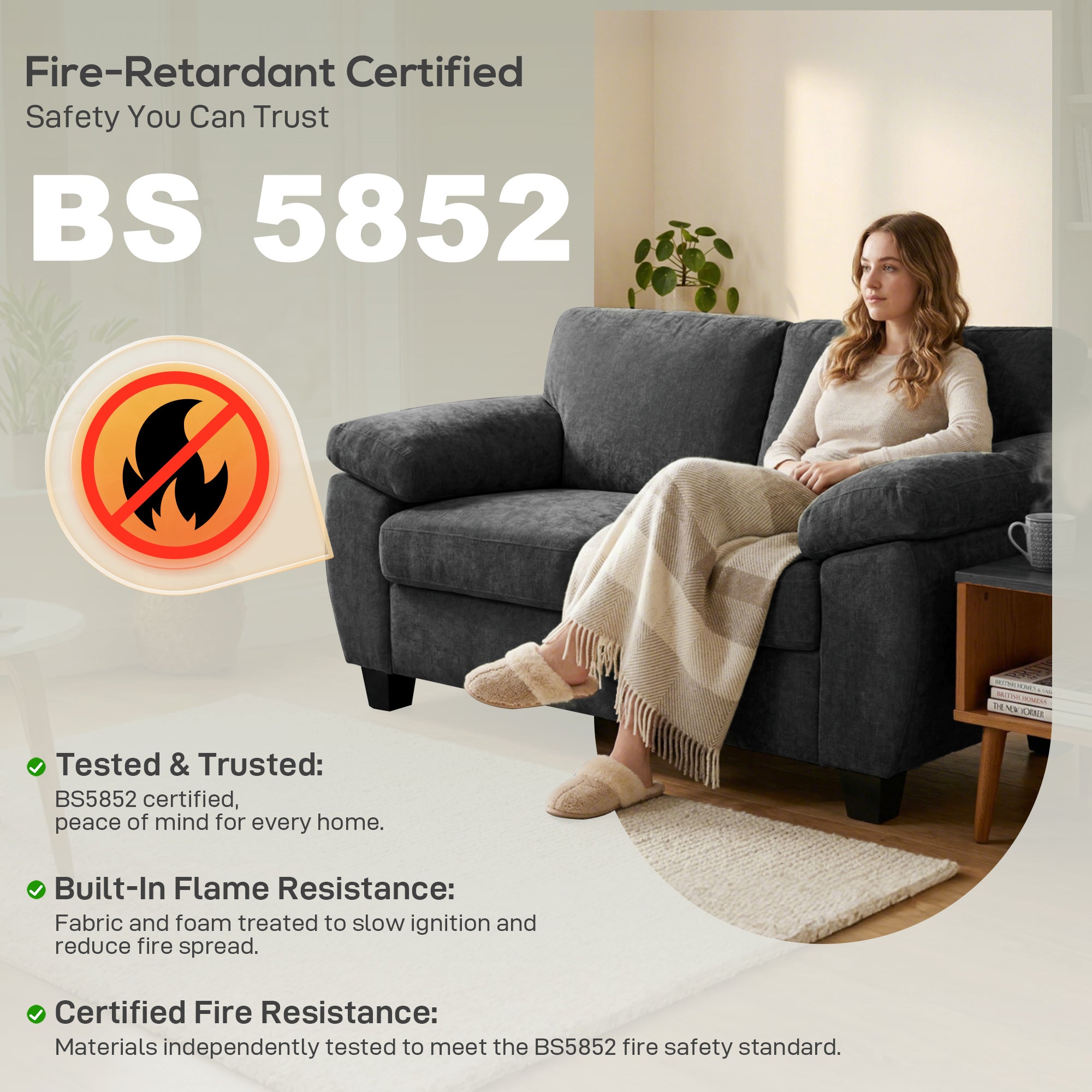 HOMCOM 2 Seater Sofa, 156cm Chenille Loveseat Sofa, Dark Grey