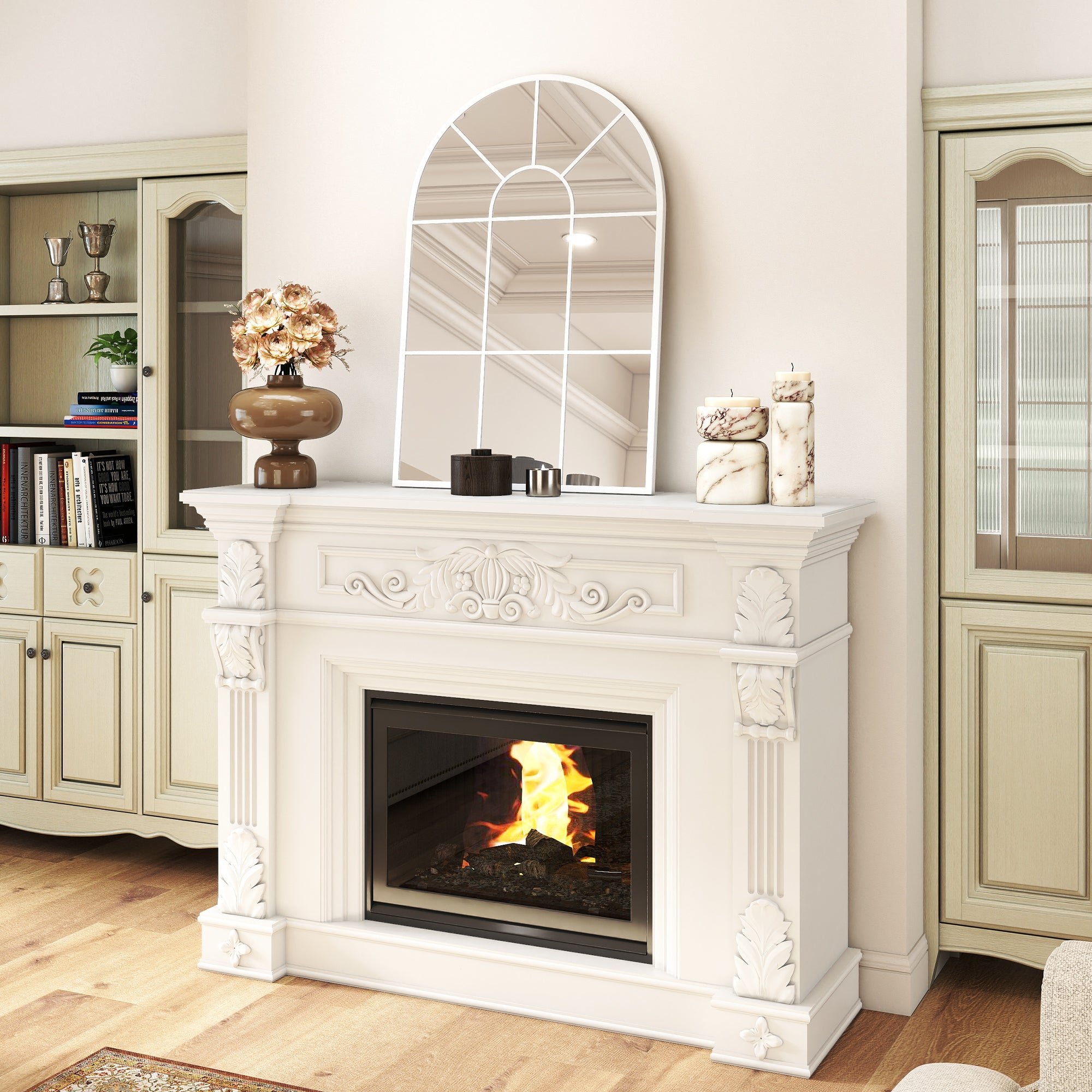 HOMCOM 90 X 61cm Arched Grid Mirror - White