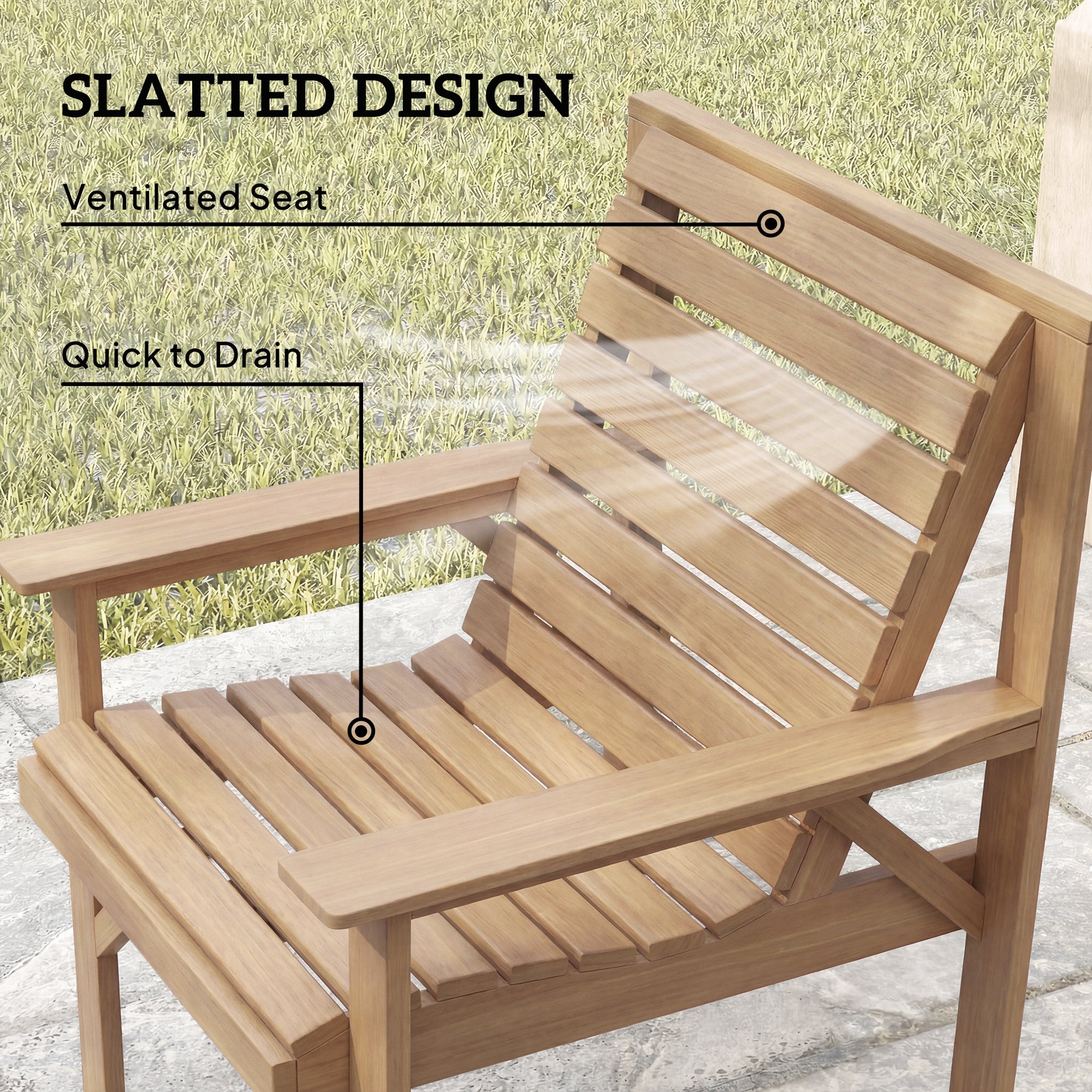 Outsunny 4 Piece Wooden Garden Furniture Set, Outdoor Garden Sofa Set with 2 Armchairs, Loveseat and Coffee Table, Natural Wood