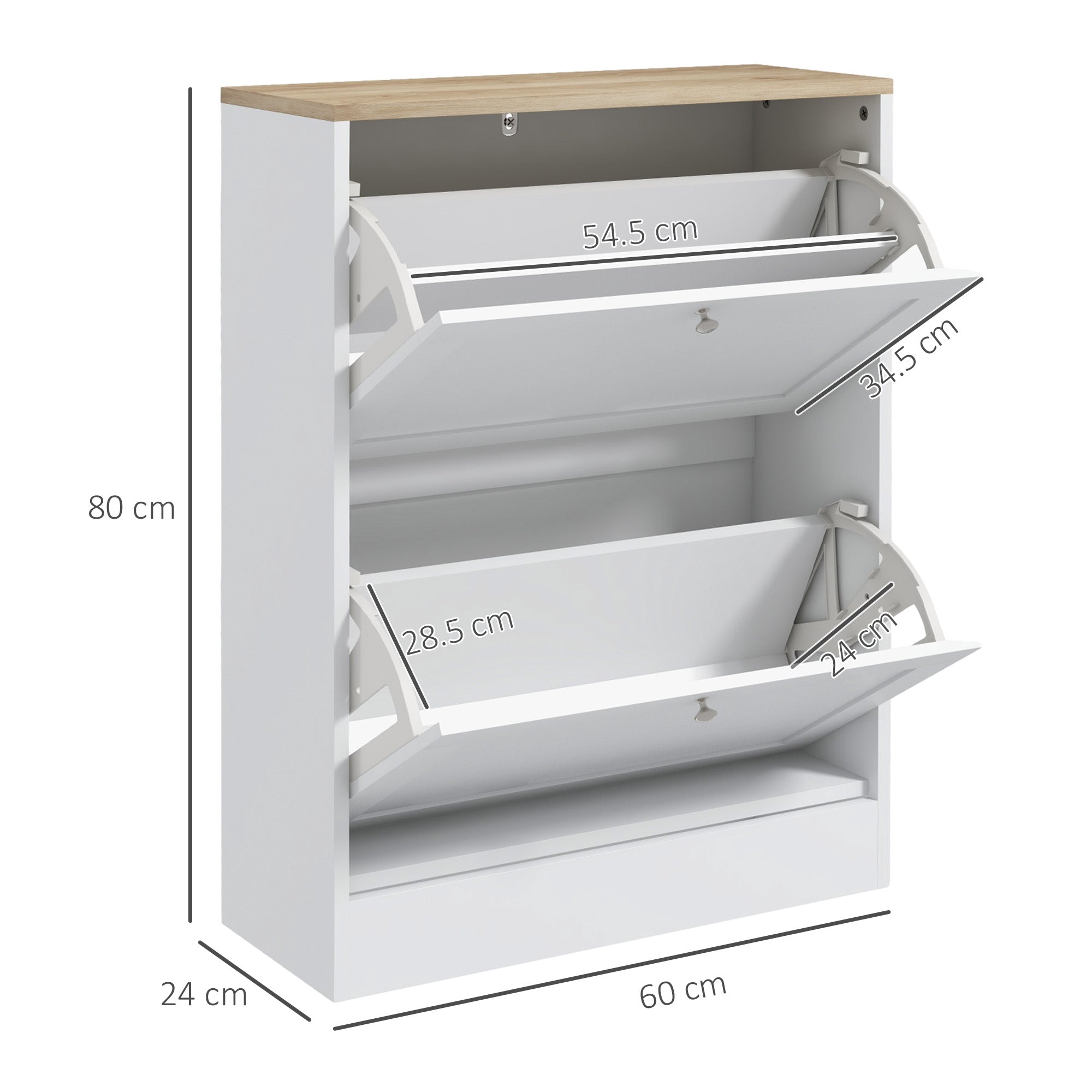 HOMCOM Narrow Shoe Cabinet with 2 Flip Drawers and Adjustable Shelves - White - North Peak Garden Furniture