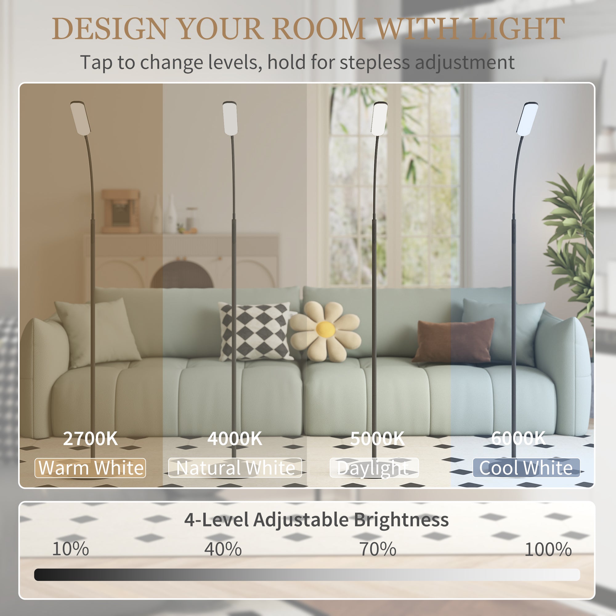 HOMCOM LED Floor Lamp, Standing Lamp with Remote & Touch Control, Stepless Dimmable Colours Temperature & Brightness, 360° Adjustable Gooseneck, 1 Hour Timer, Memory Function for Living Room, Black - North Peak Garden Furniture