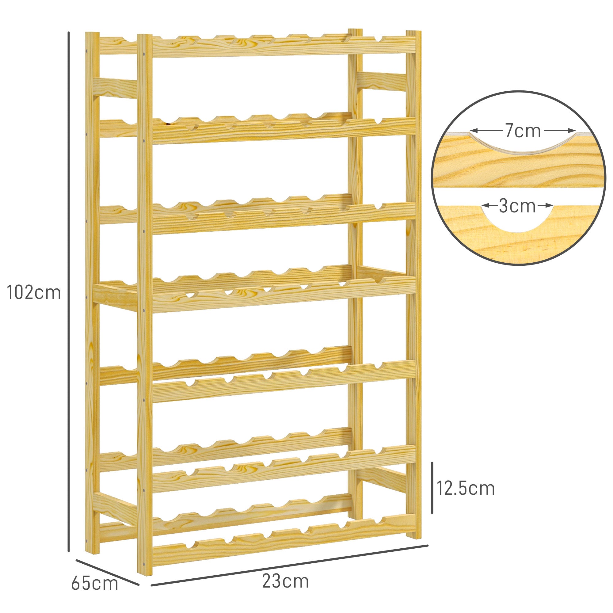 HOMCOM 42-Bottle Wooden Wine Rack - Natural Finish