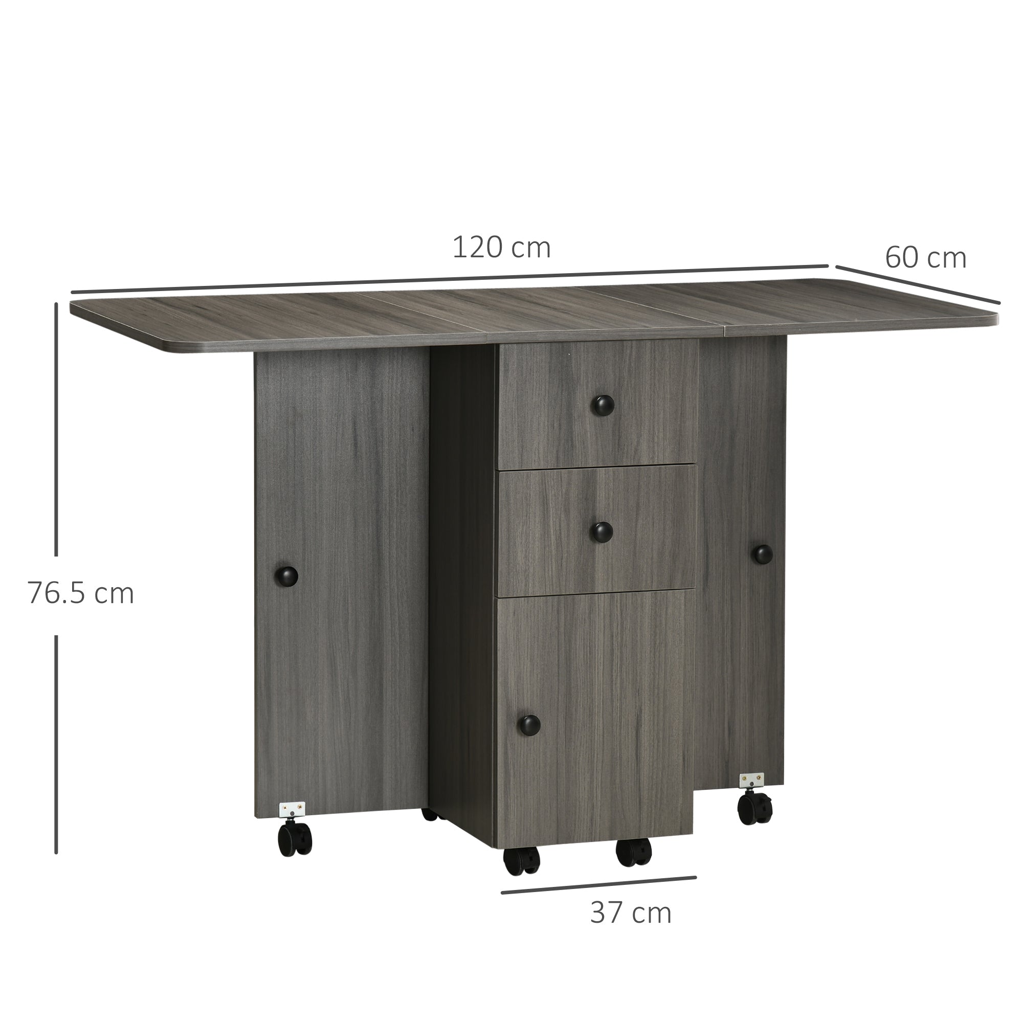 HOMCOM Multi-Storage Six-Person Drop Leaf Dining Table - Grey