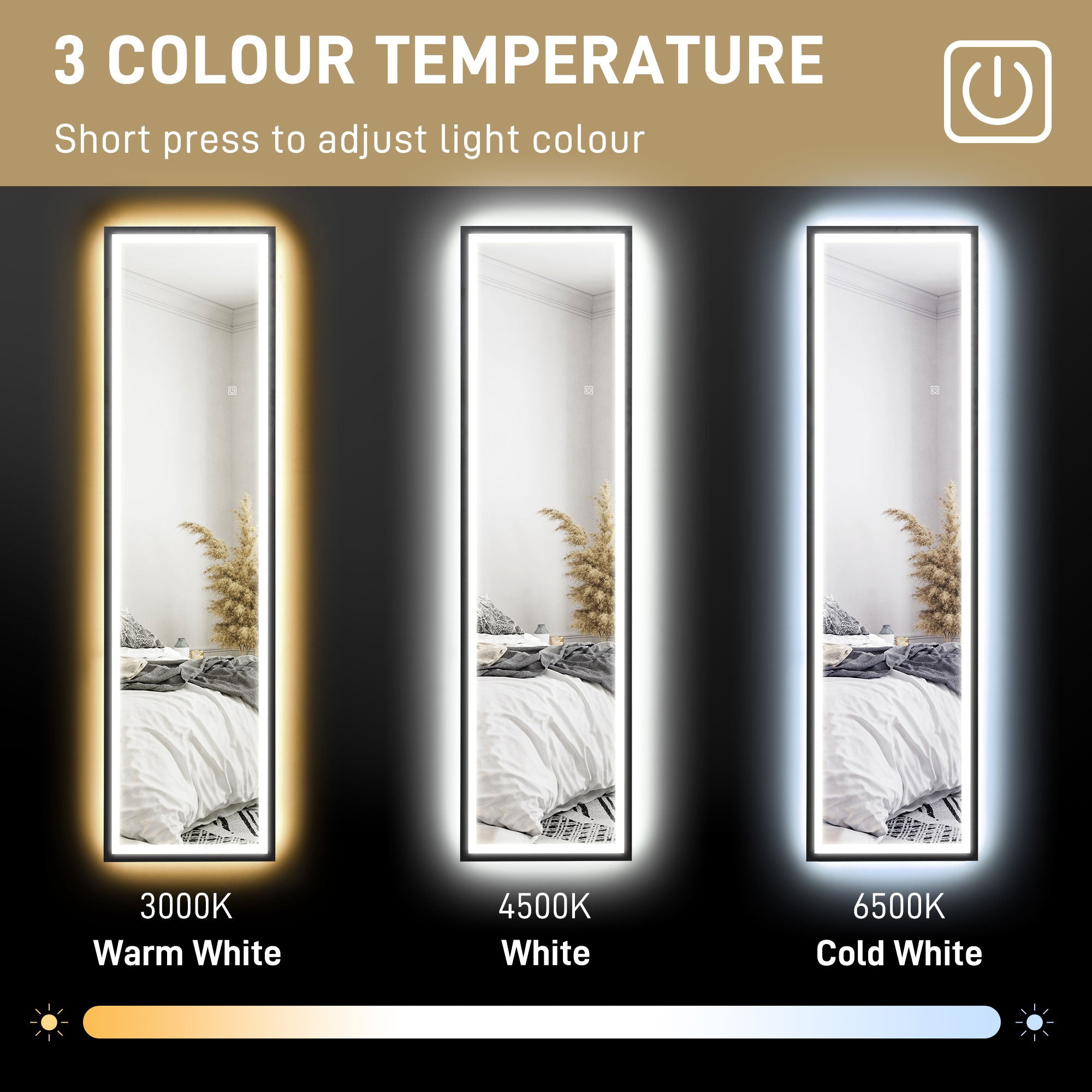 HOMCOM 150 x 40cm Full Length Mirror, with Adjustable Lights - Black - North Peak Garden Furniture