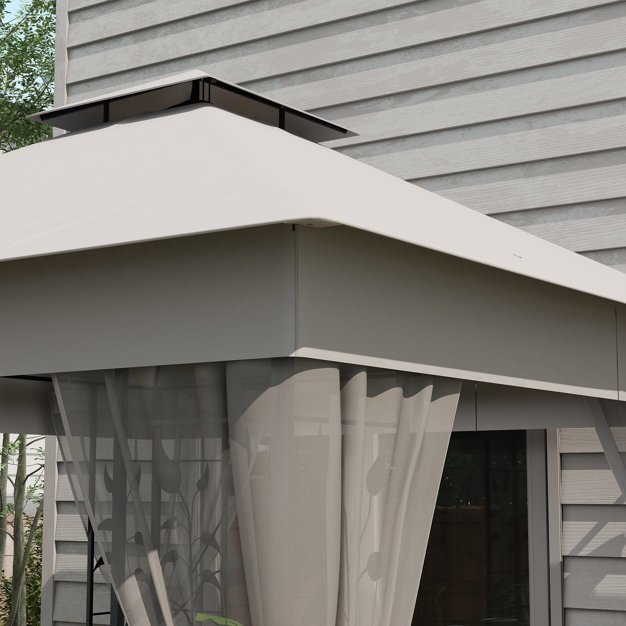 Outsunny 3(m) x 3(m) Double Roof Outdoor Garden Gazebo Canopy Shelter with Netting, Solid Steel Frame, Light Grey - North Peak Garden Furniture