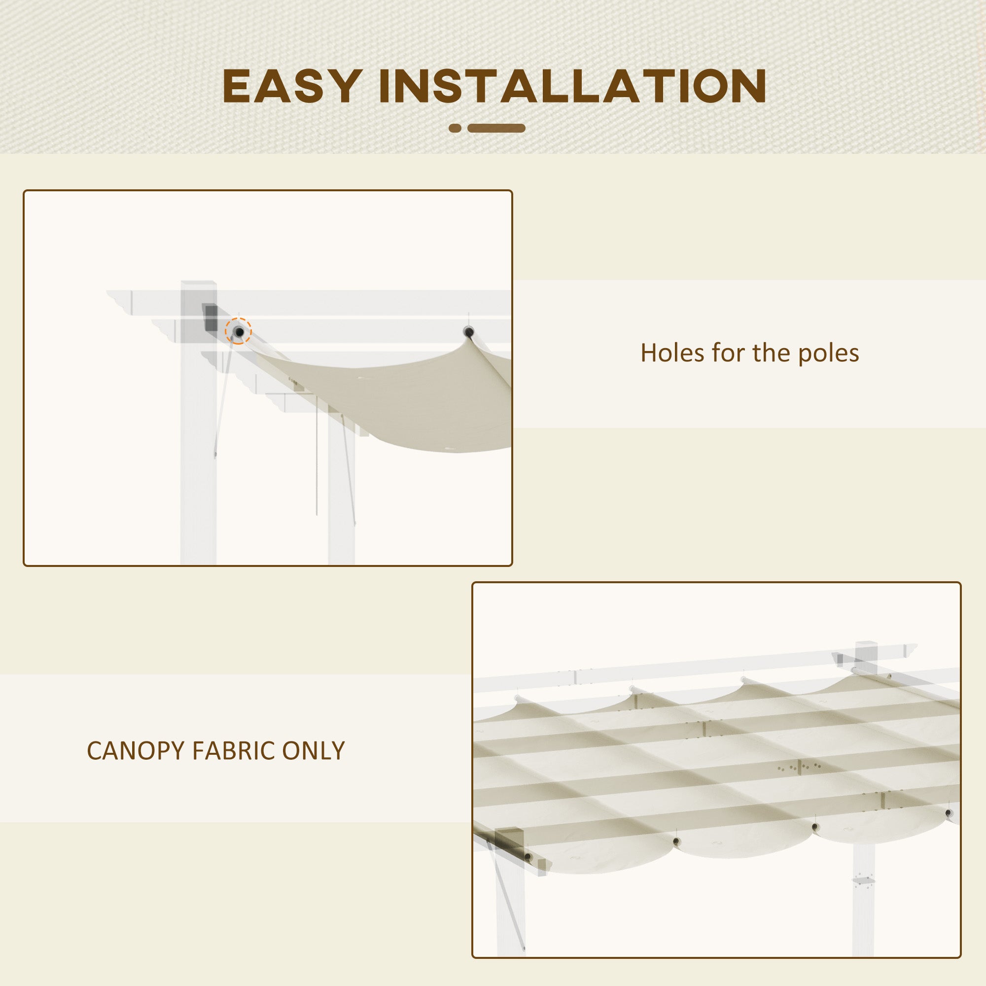 Outsunny Retractable Pergola Shade Cover, Replacement Canopy for 4 x 3 (m) Pergola, Retractable Roof, Cream White - North Peak Garden Furniture