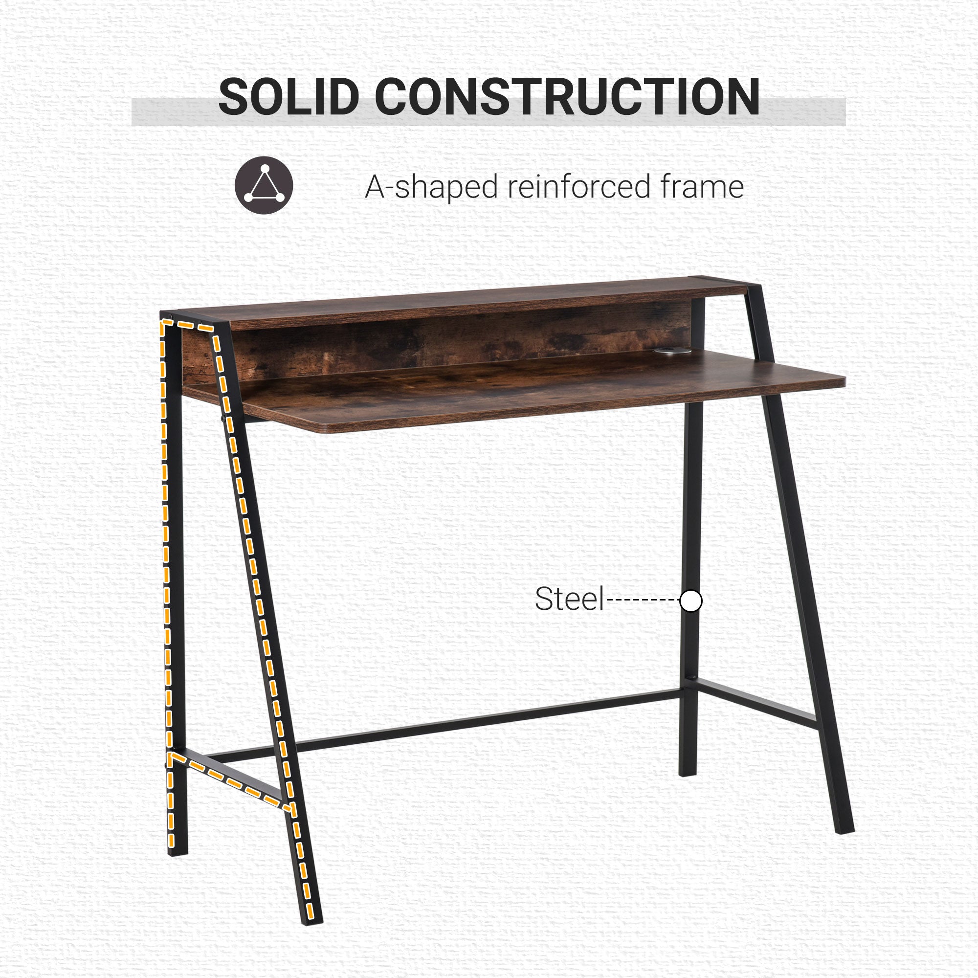 HOMCOM Writing Desk Computer Table Home Office PC Laptop Workstation Storage Shelf 100L x 45W cm Rustic Brown - North Peak Garden Furniture