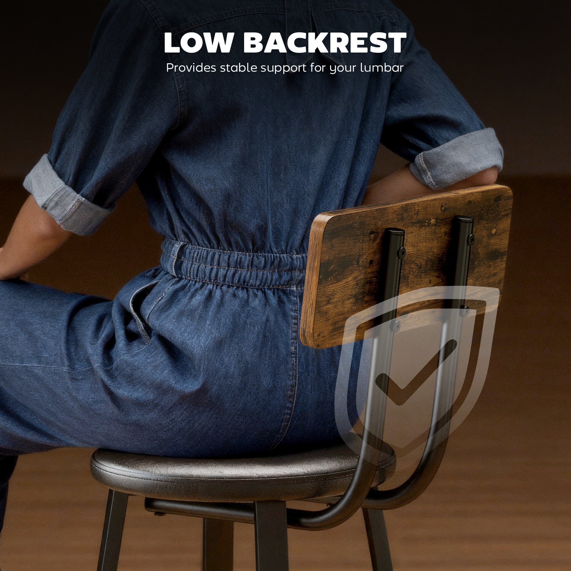 HOMCOM Upholstered Bar Stools Set of 2 with Backrest and Footrest - Rustic Brown and Black