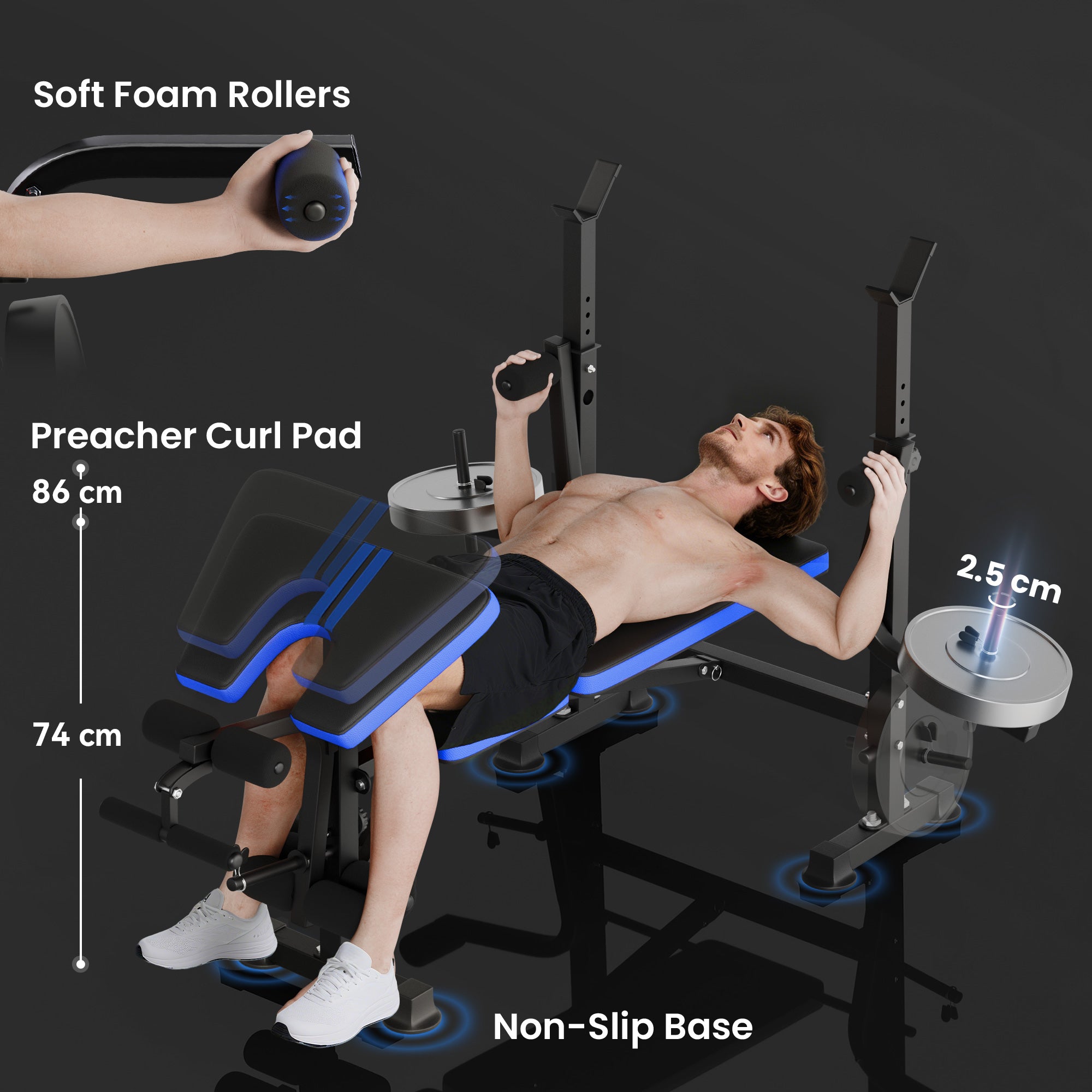 HOMCOM Adjustable Weight Bench with Leg Developer Barbell Rack for Weight Lifting and Strength Training Multifunctional Workout Station for Home Gym Fitness, Blue