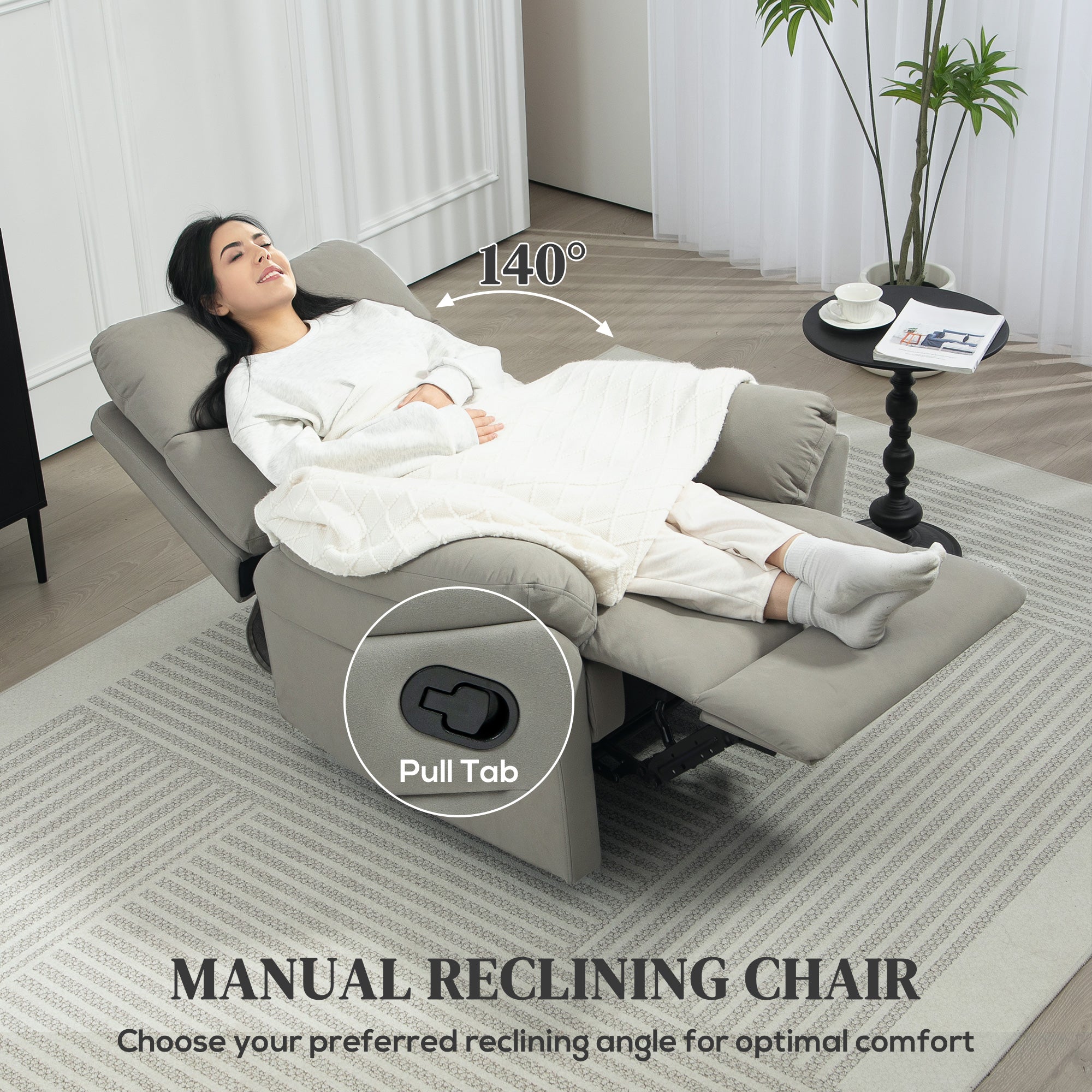 HOMCOM 140° Manual Reclining Armchair, with Footrest - Grey - North Peak Garden Furniture