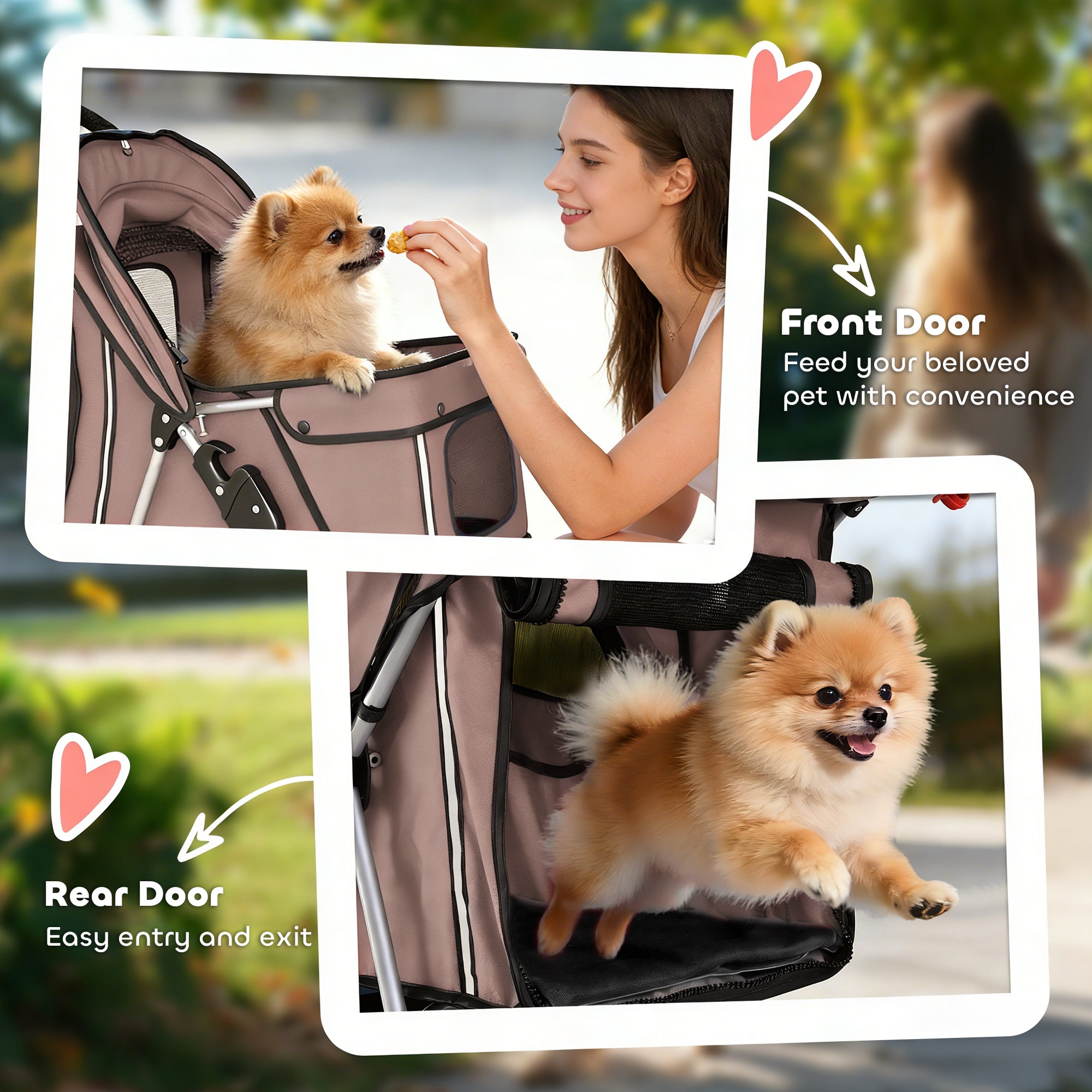 PawHut Dog Stroller, 3 Wheels Foldable Pet Stroller with Adjustable Canopy, Storage Basket for Small Mini Breeds, Coffee