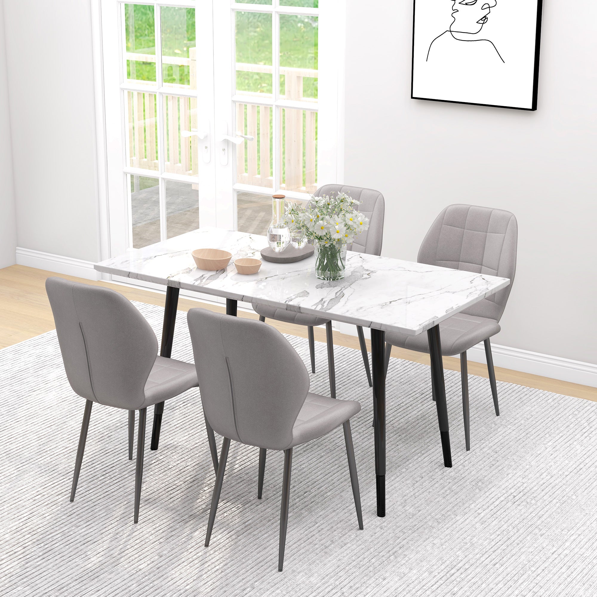 HOMCOM Set of Four Flannel Relaxed Tub Dining Chairs - Light Blue - North Peak Garden Furniture