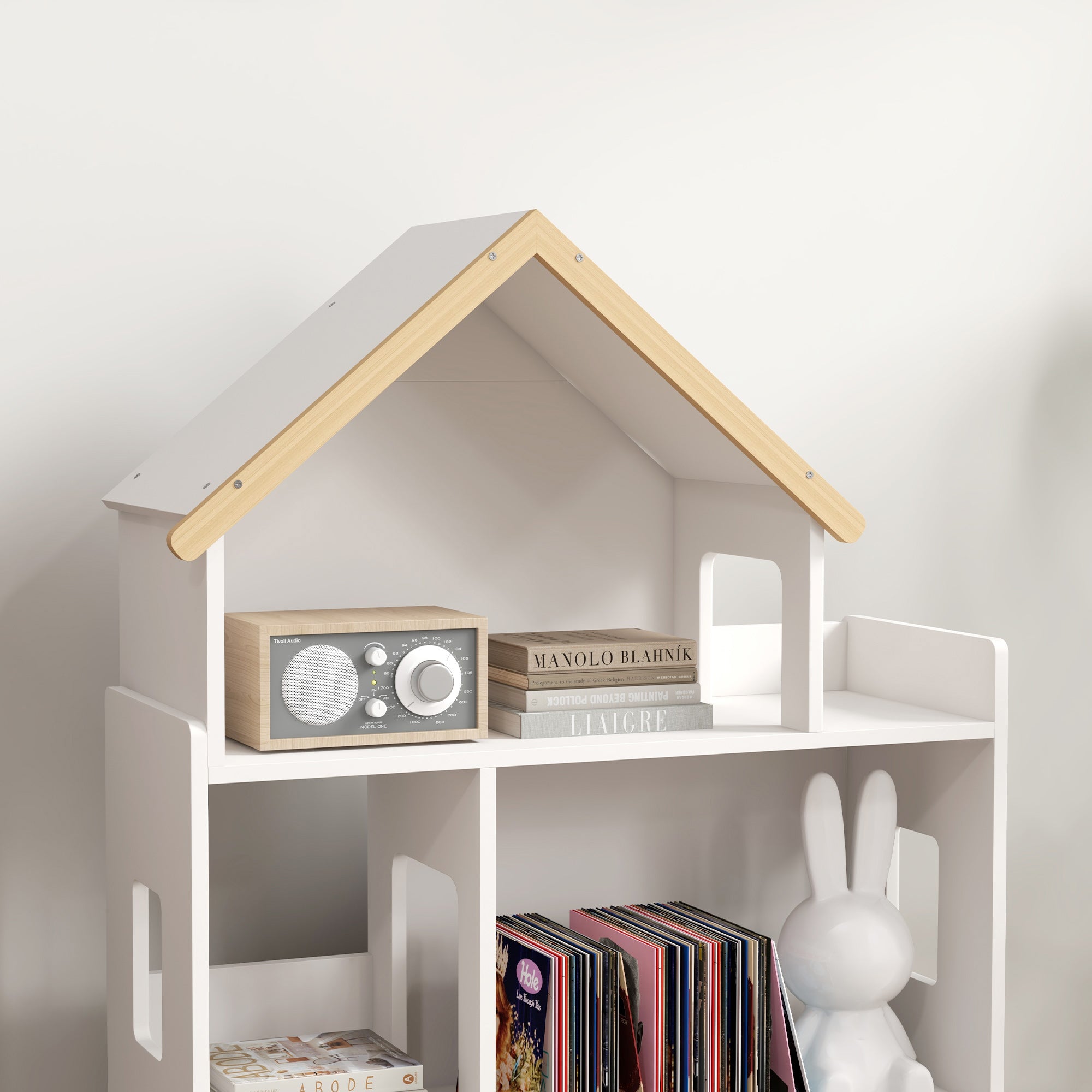 ZONEKIZ Three-Tier Toy Storage Shelf, Kids Bookcase, with Six Cubes, for Playroom, Bedroom - White - North Peak Garden Furniture