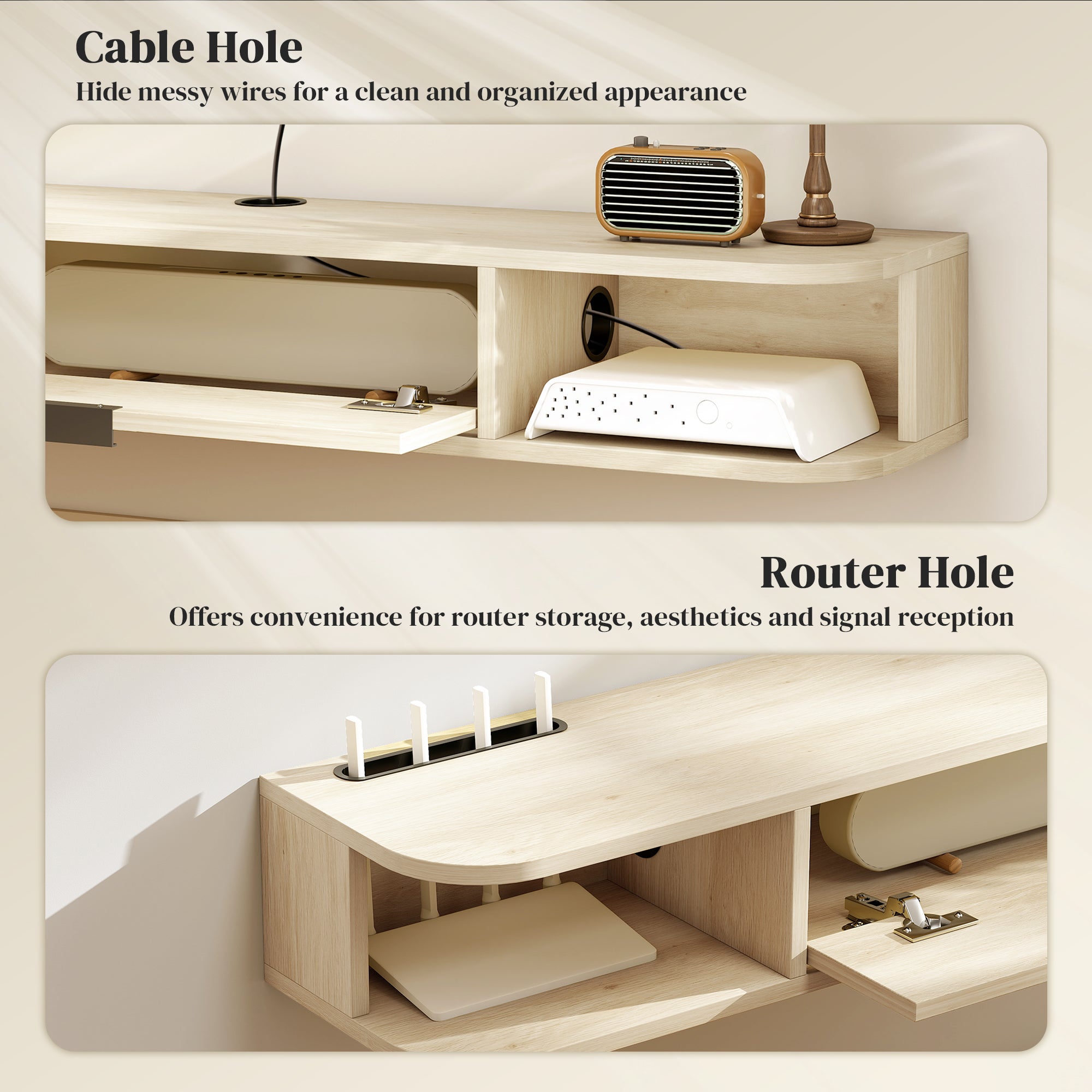 HOMCOM 120 cm Floating TV Unit for TVs up to 50 Inch - Natural