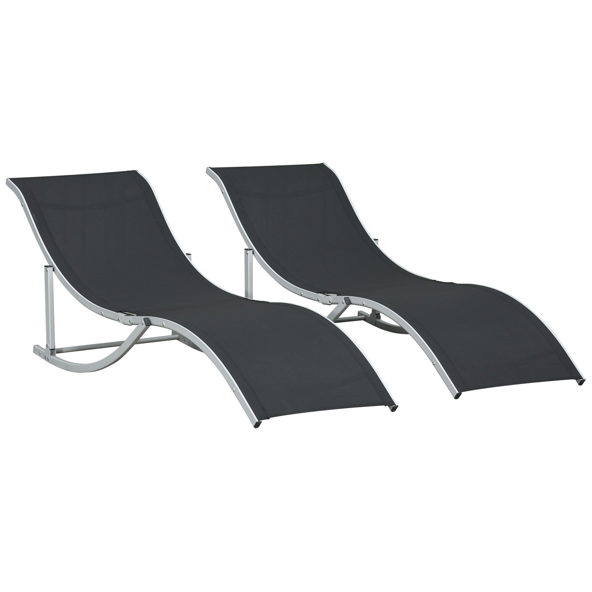 Outsunny 2 Pieces Folding Sun Lounger, S-shaped Lounge Chairs Reclining Sleeping Bed with Aluminium Frame - North Peak Garden Furniture