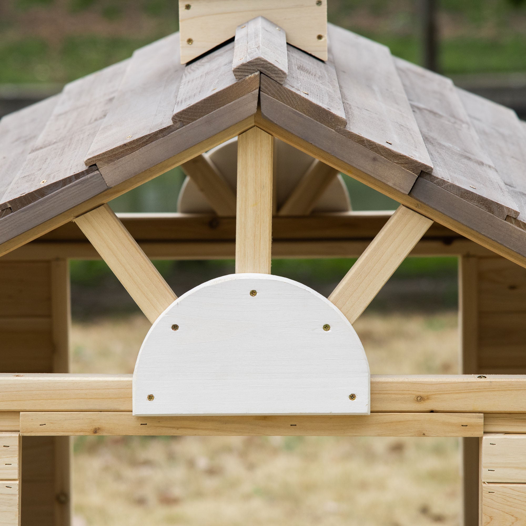 Outsunny Wooden Playhouse for Kids Outdoor Wendy House with Door, windows, Bench, Service Stations, Flowerpot Holder, For Ages 3-7 Years - North Peak Garden Furniture