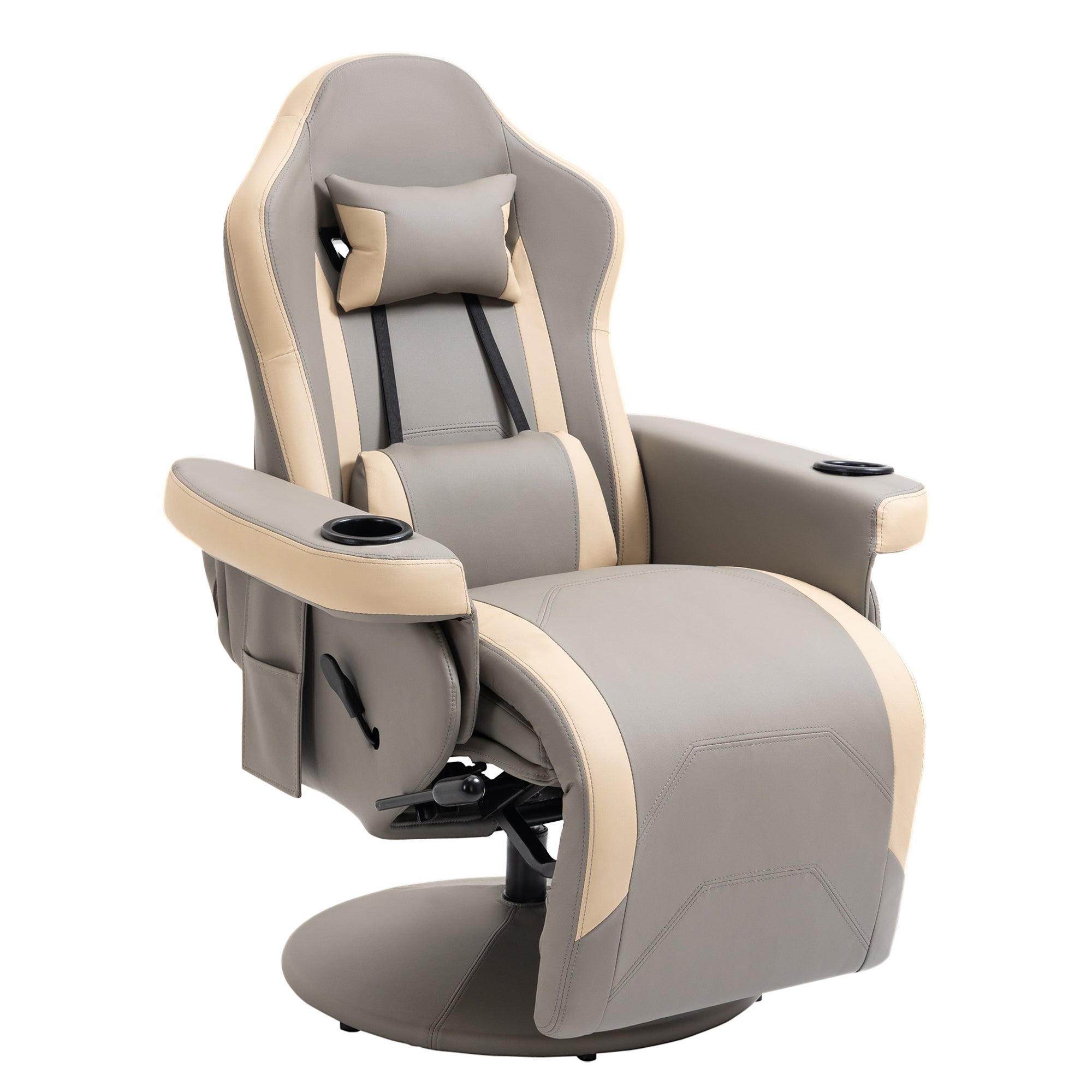 HOMCOM Manual Recliner Armchair PU Leather Lounge Chair w/ Adjustable Leg Rest, 135° Reclining Function, 360° Swivel, Grey - North Peak Garden Furniture