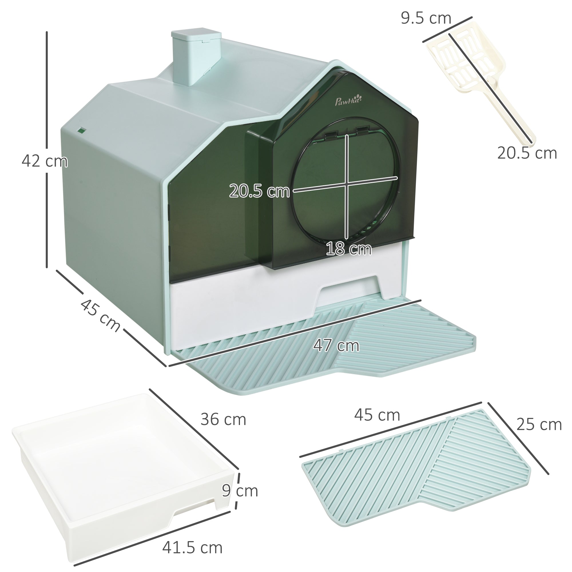 PawHut Hooded Cat Litter Tray w/ Scoop Light Blue - North Peak Garden Furniture