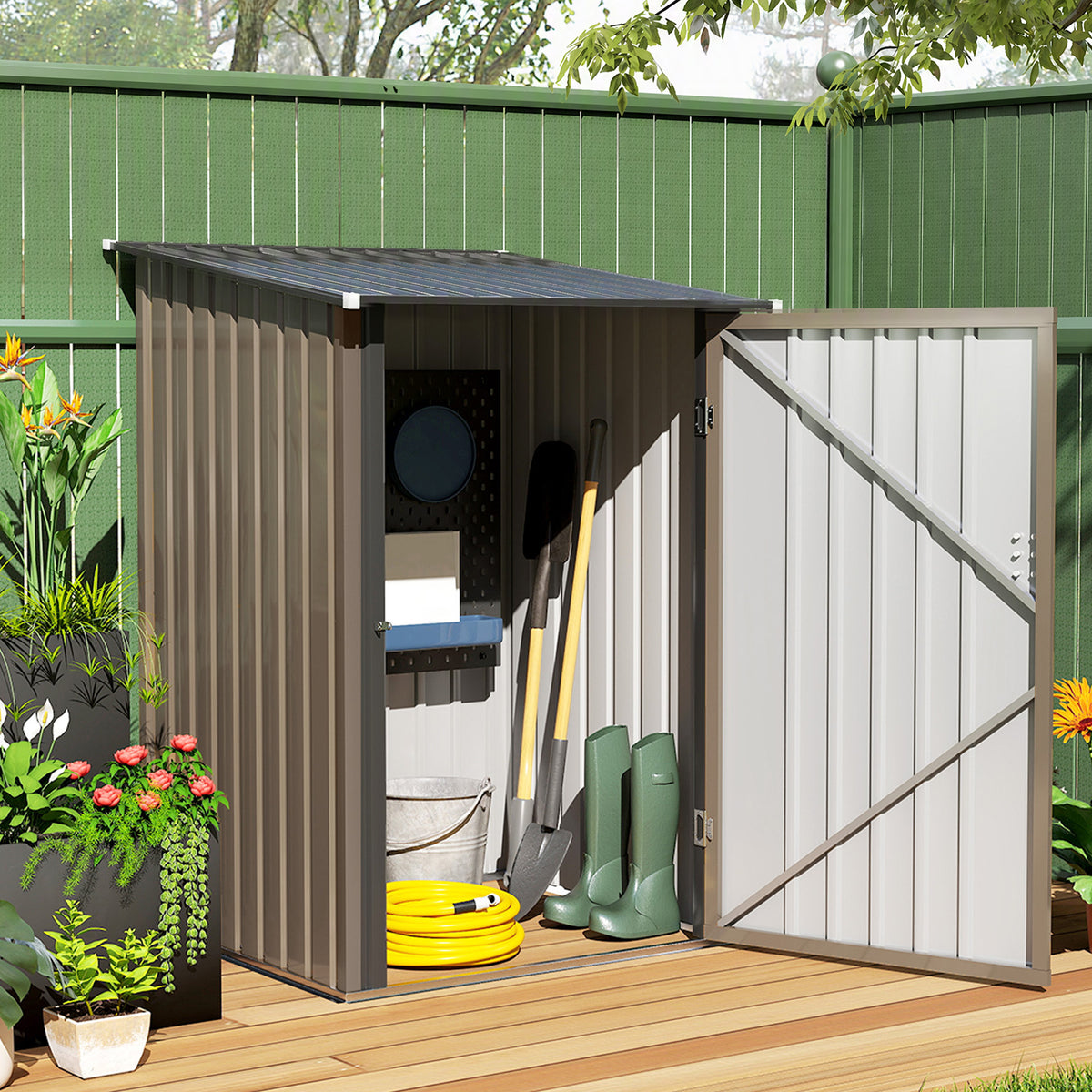 Outsunny 3.3 x 3.4ft Lean To Steel Garden Shed with Locking Door - Brown/Grey