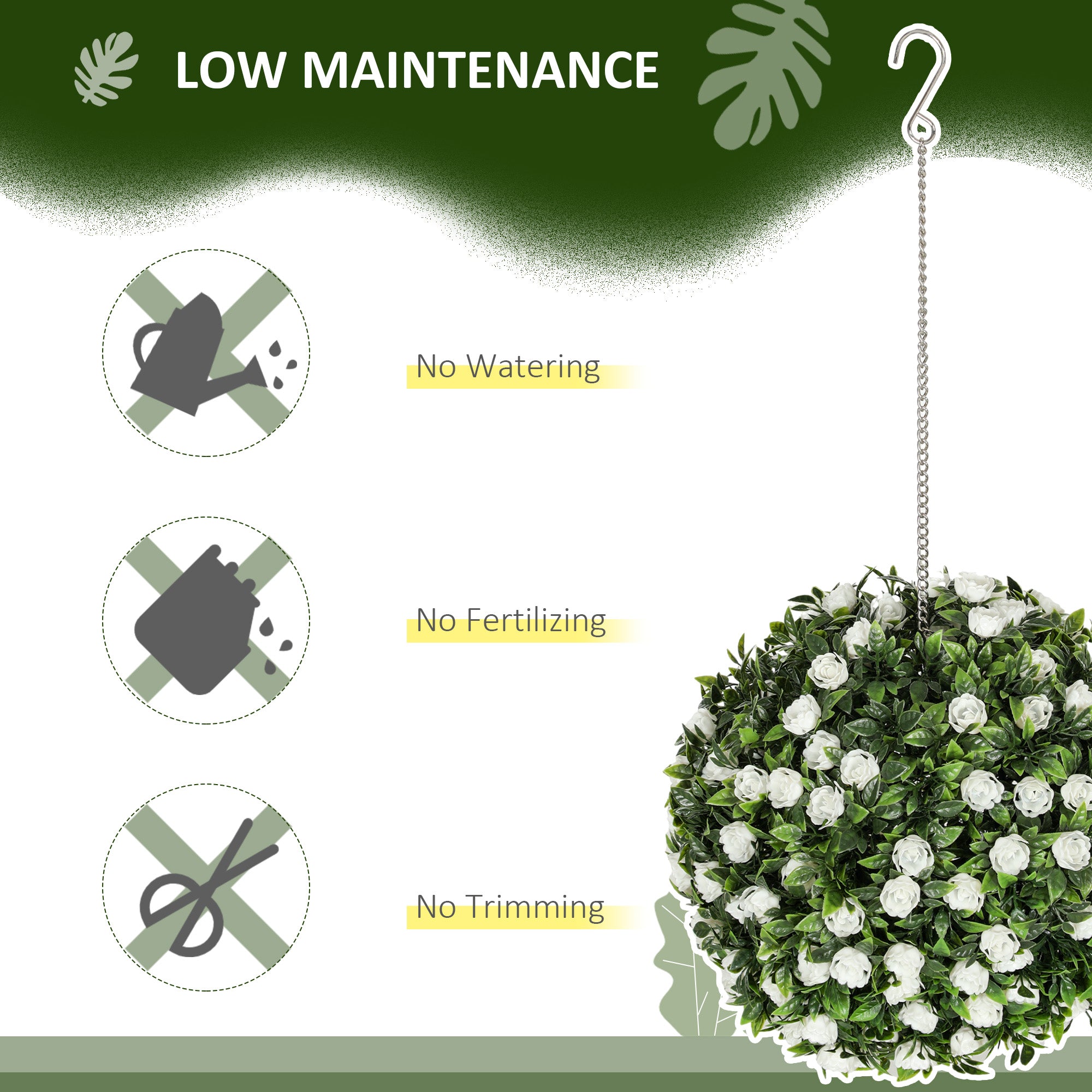 HOMCOM Set of 2 Decorative Artificial Plants, UV-protected Artificial Plant Topiary Rose Balls, Fake Plants for Home Indoor outdoor Decor, 28cm, White - North Peak Garden Furniture