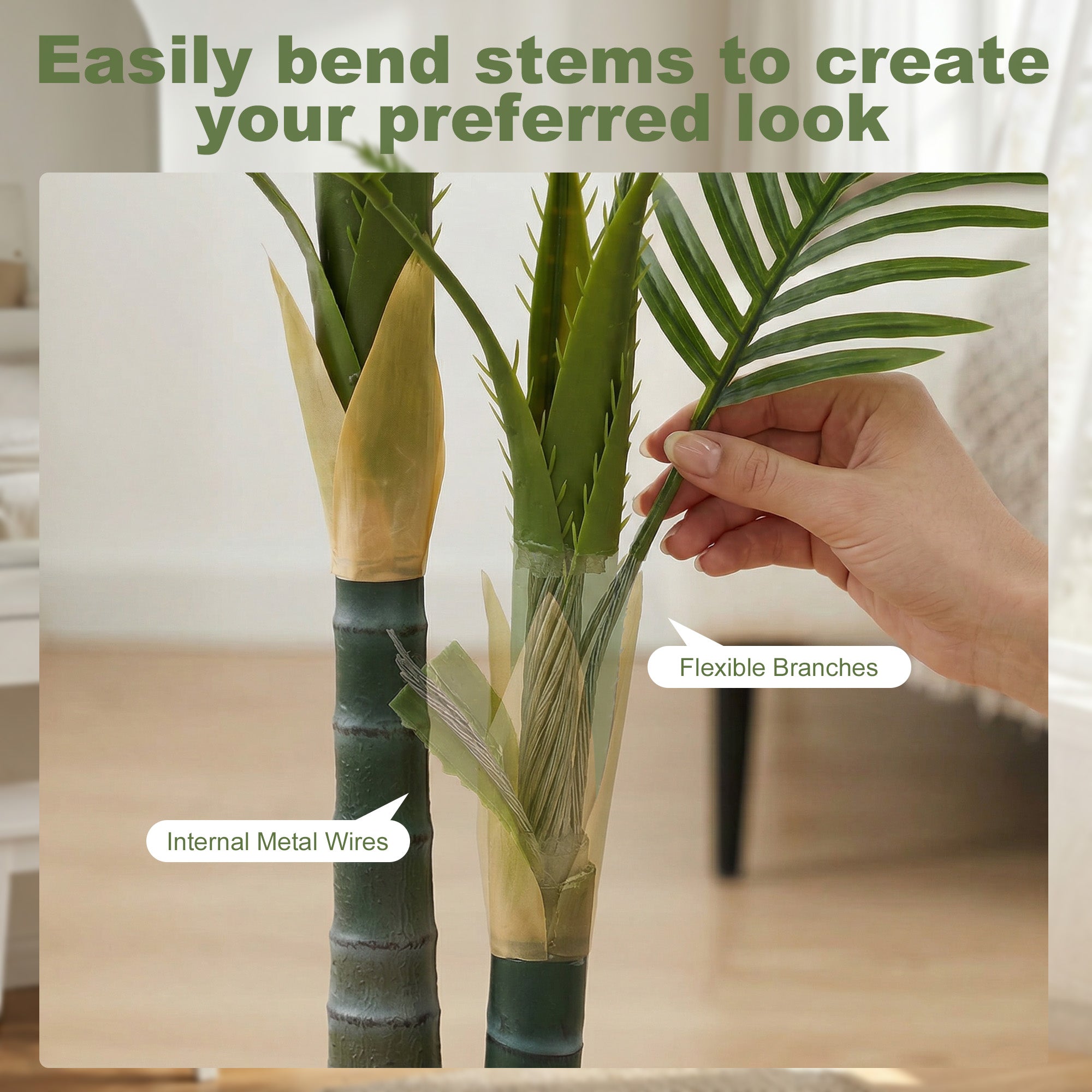HOMCOM Artificial Palm Tree with 14 PEVA Leaves, 120cm Decorative Artificial Plant with Pot and Moss Effect, Green