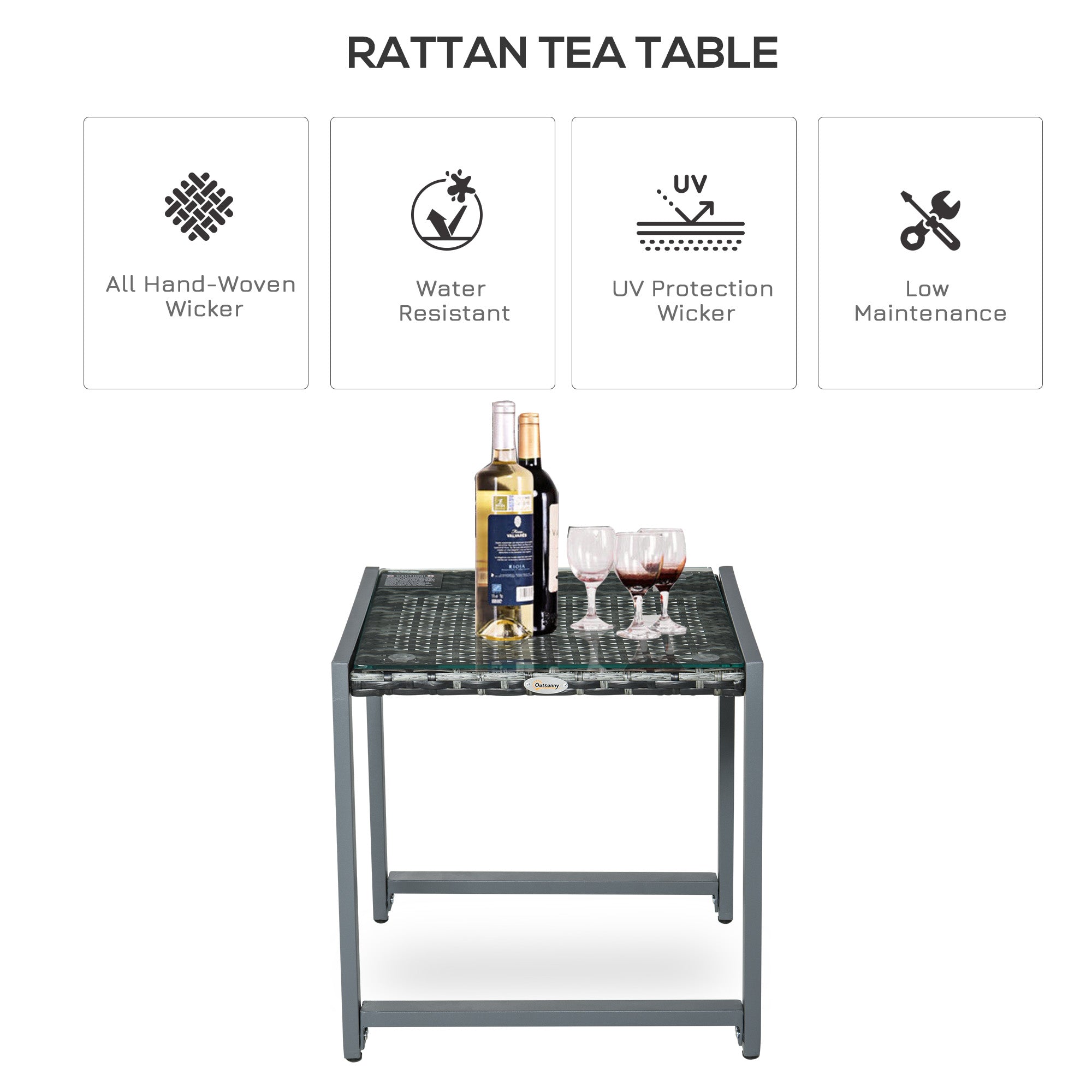 Outsunny Rattan End Table Side Coffee Desk Outdoor Patio Wicker Sofa Chat Garden Furniture - North Peak Garden Furniture