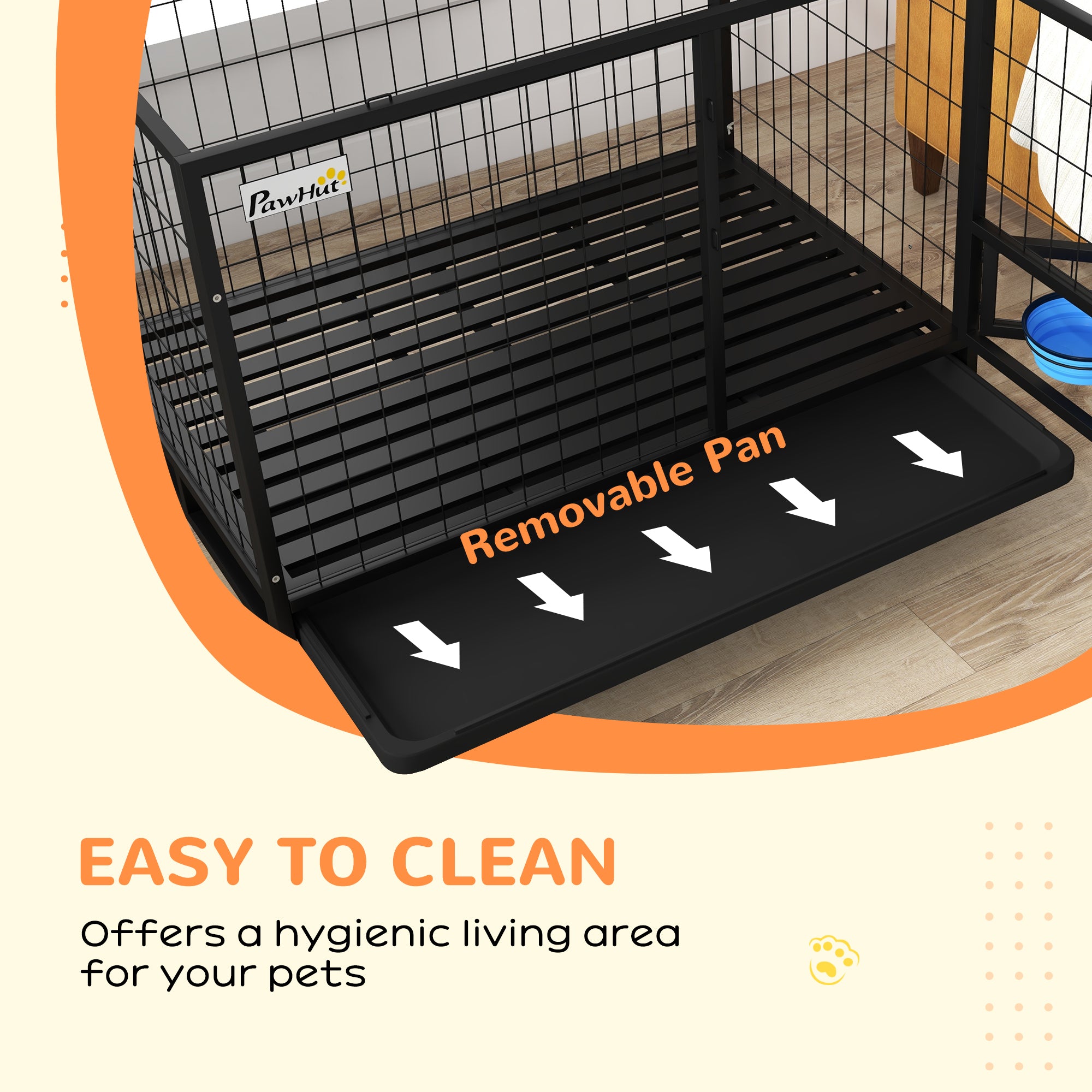 PawHut Heavy Duty Dog Crate on Wheels w/ Bowl Holder, Removable Tray, Openable Top, Detachable Door, for L, XL Dogs - North Peak Garden Furniture