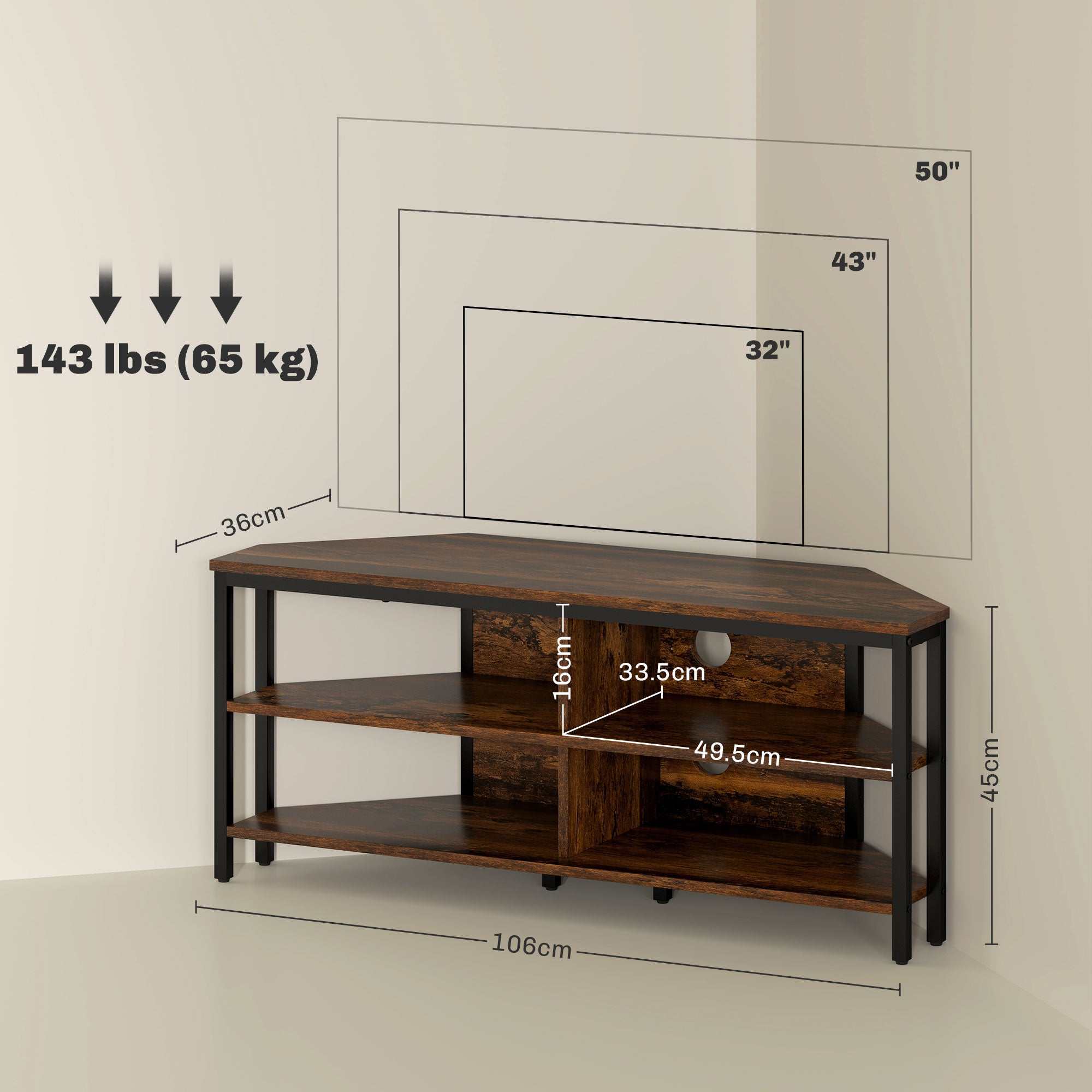 HOMCOM Industrial-Style Corner TV Unit - Black/Brown - North Peak Garden Furniture
