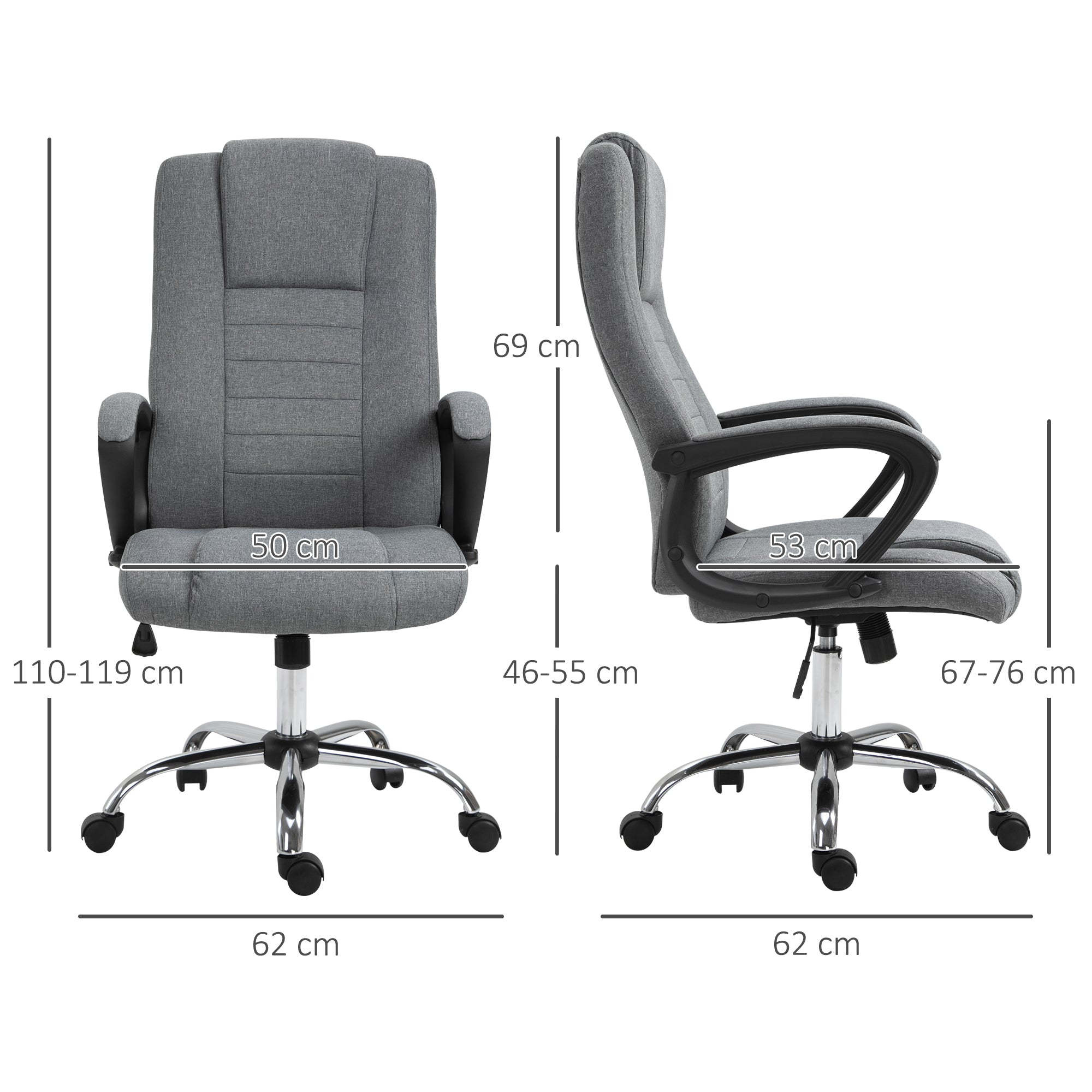 Vinsetto Office Chair, Computer Desk Chair, Linen Fabric Swivel Chair with Adjustable Height, Rolling Wheels for Home and Study, Grey - North Peak Garden Furniture