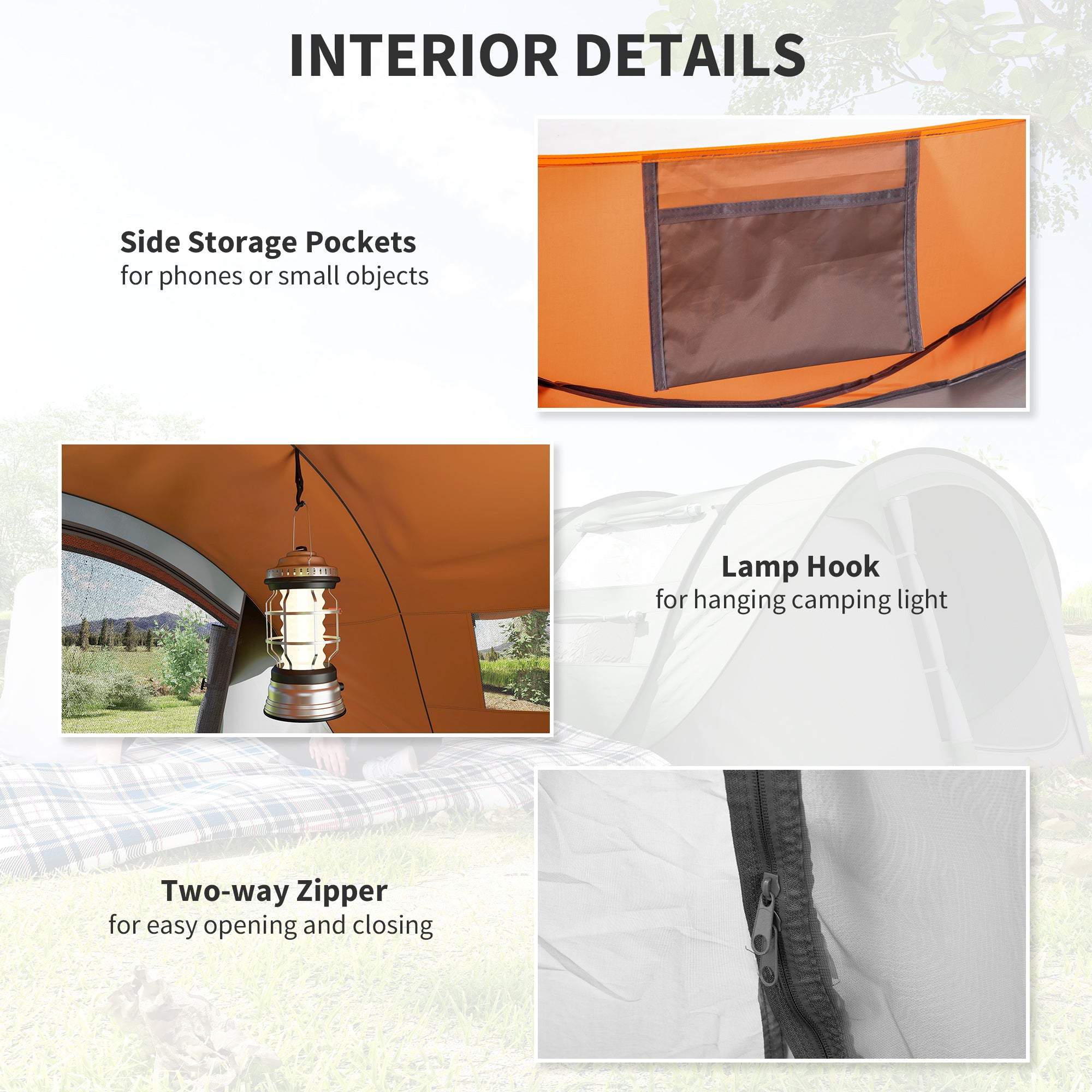 Outsunny 4-5 Person Pop-up Camping Tent Waterproof Family Tent w/ 2 Mesh Windows & PVC Windows Portable Carry Bag for Outdoor Trip, Orange