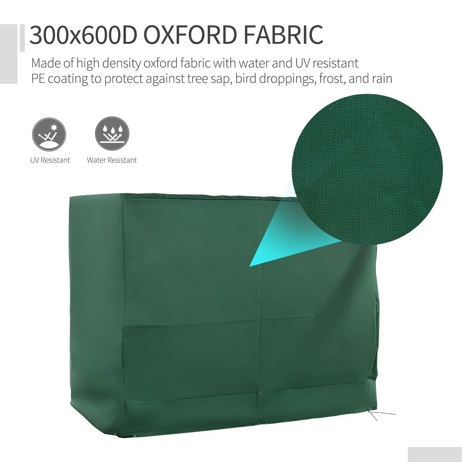 Outsunny 3-Seat Outdoor Garden Swing Chair Protective Cover Water UV Resistant, 240L x 133Wcm, Green - North Peak Garden Furniture