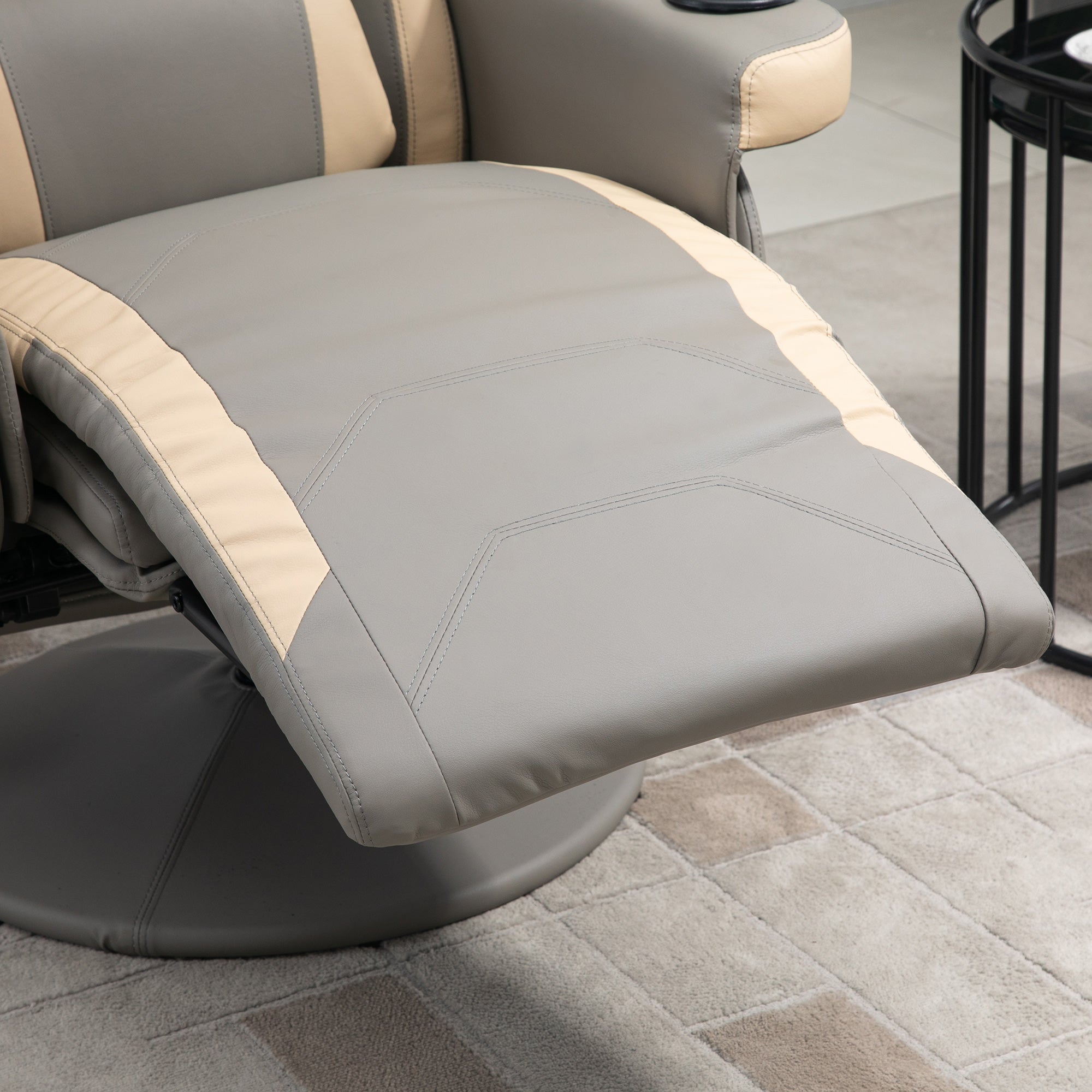 HOMCOM Manual Recliner Armchair PU Leather Lounge Chair w/ Adjustable Leg Rest, 135° Reclining Function, 360° Swivel, Grey - North Peak Garden Furniture