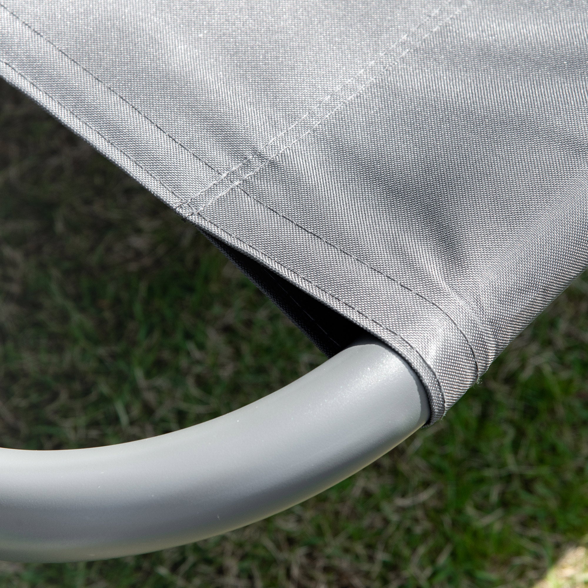 Outsunny Patio Double Hammock Sun Lounger Bed w/ Canopy Shelter, Wheels & 2 Pillows, Grey - North Peak Garden Furniture