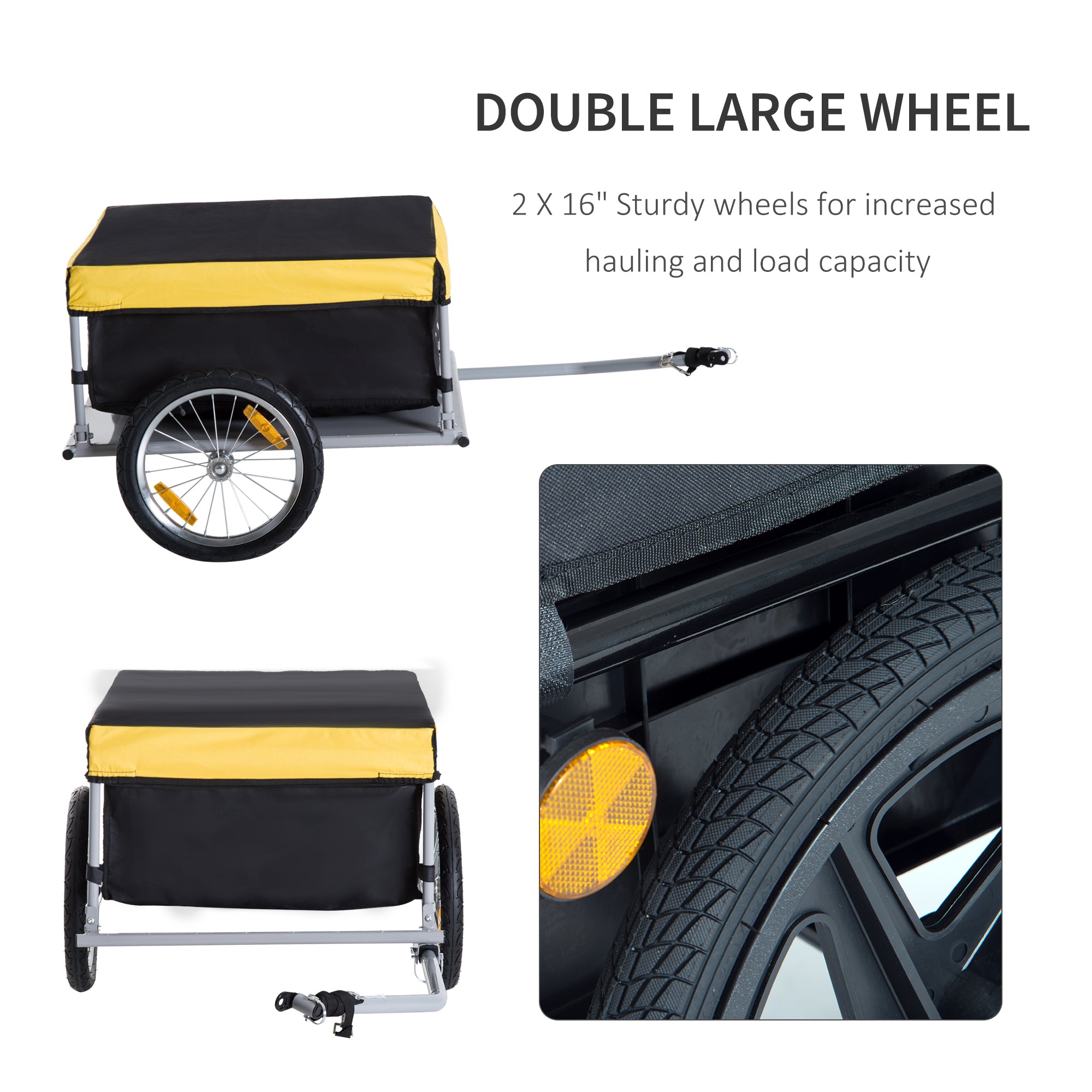 HOMCOM Bicycle Cargo Trailer, Two-Wheel Bicycle Large Cargo Wagon Trailer Oxford Fabric, Folding Storage, & Removable Cover, Yellow - North Peak Garden Furniture