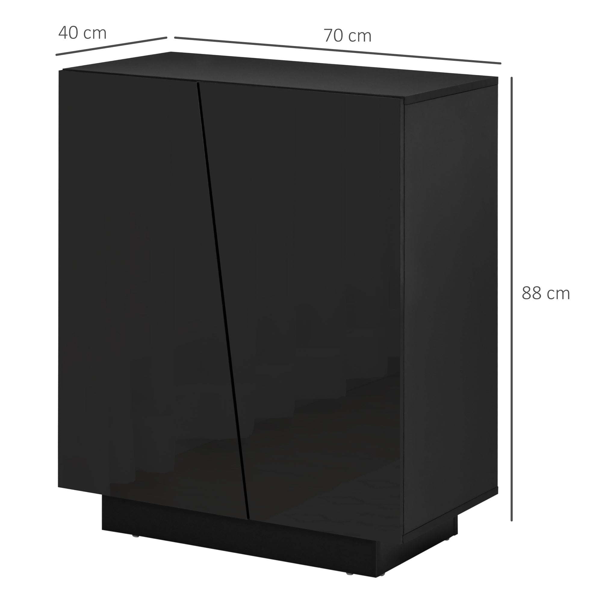 HOMCOM High Gloss Storage Cabinet, Freestanding Storage Cupboard with Adjustable Shelves for Living Room, Bedroom, Hallway, Black - North Peak Garden Furniture