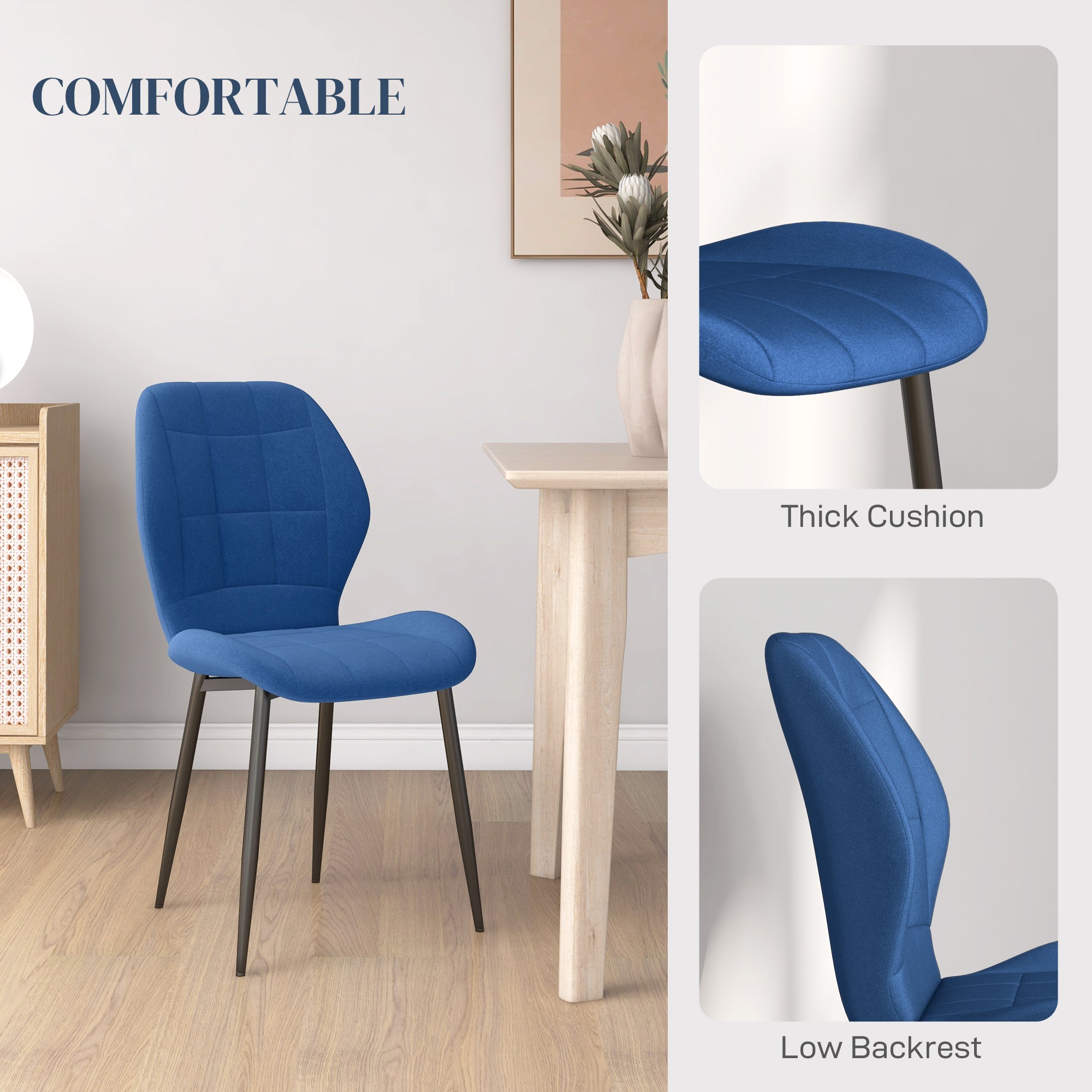 HOMCOM Set of Four Velvet Relaxed Tub Dining Chairs - Dark Blue - North Peak Garden Furniture