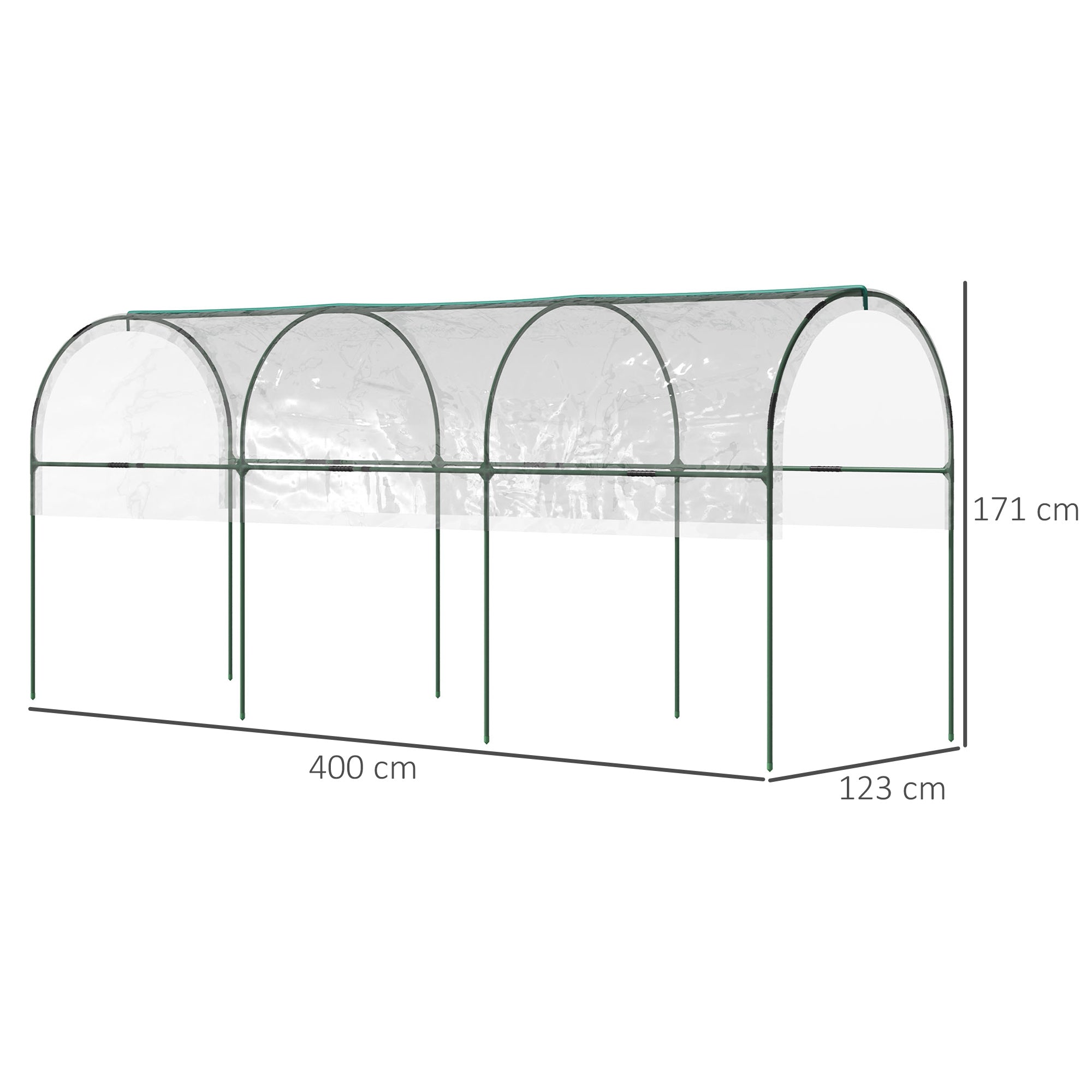 Outsunny Tunnel Tomato Greenhouse with 4 Hoops and Top Tap, Pointed Bottom and Guy Ropes, Clear - North Peak Garden Furniture