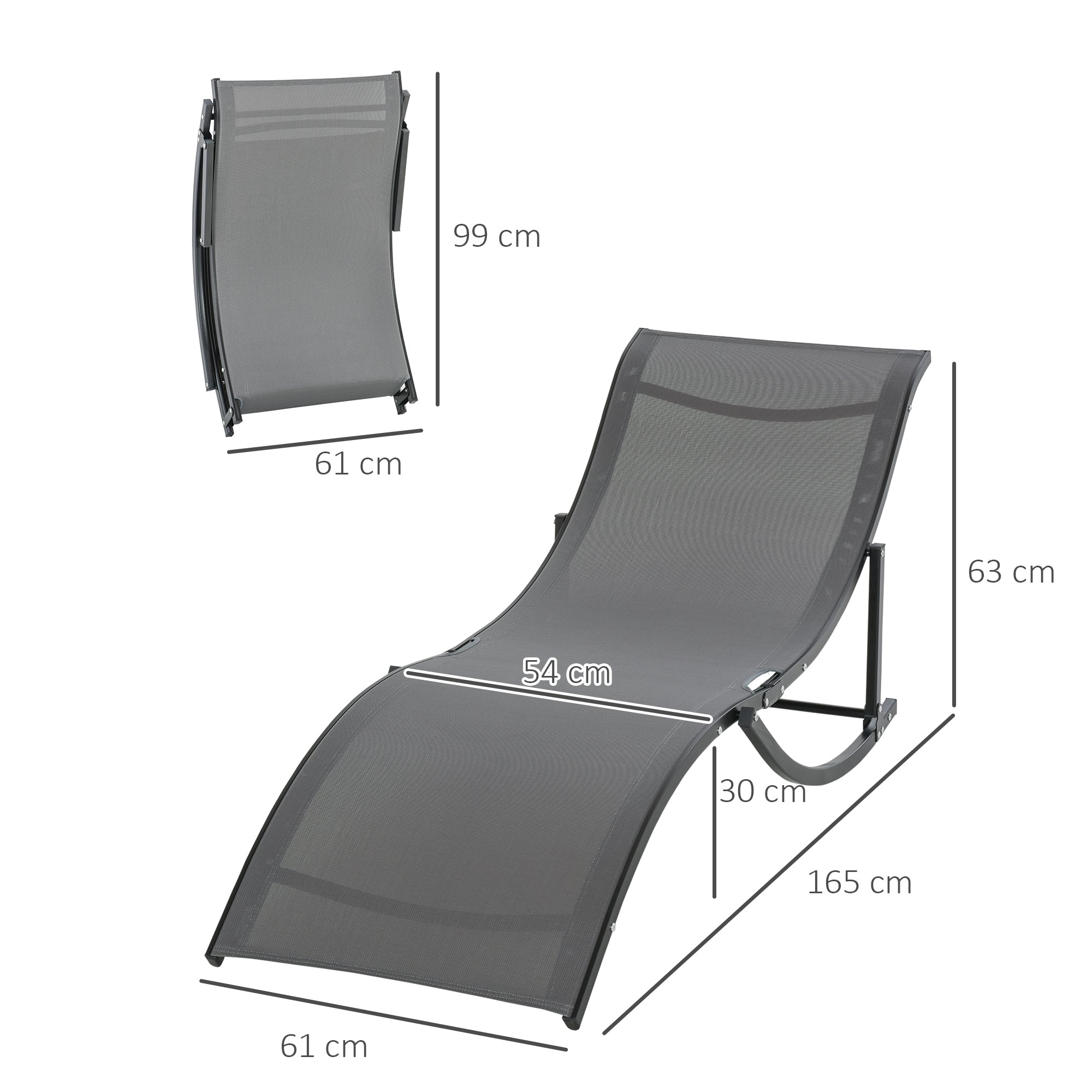 Outsunny Set of 2 S-shaped Foldable Lounge Chair Sun Lounger Reclining Outdoor Chair for Patio Beach Garden, Grey - North Peak Garden Furniture