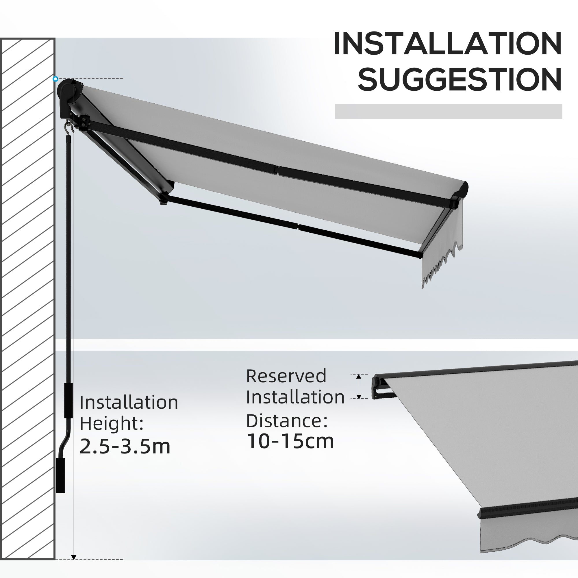 Outsunny 3 x 2m Aluminium Frame Electric Awning, with Remote - Grey/White - North Peak Garden Furniture