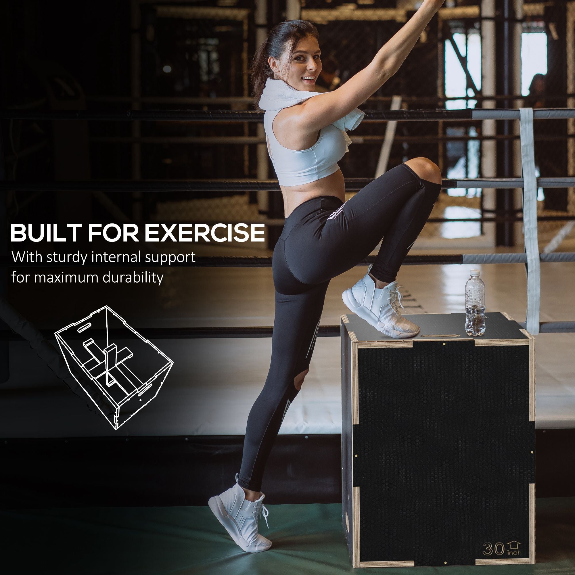 SPORTNOW Multi-Faceted Jump Box, Wooden Step Up Box, for Home, Gym, Exercise, 51/61/76cm- Black - North Peak Garden Furniture