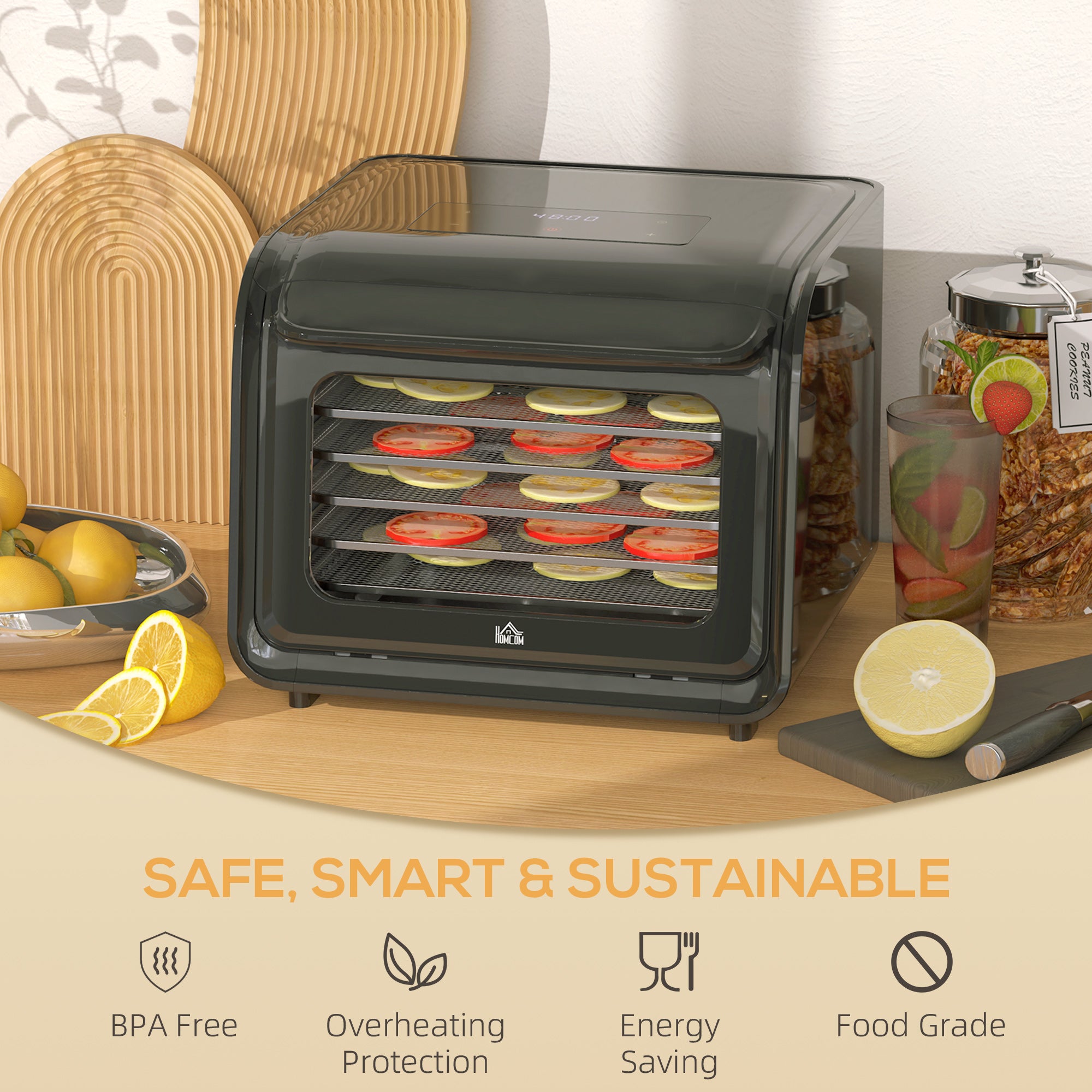 HOMCOM 35-70°C Six-Tray Food Dehydrator - Black - North Peak Garden Furniture