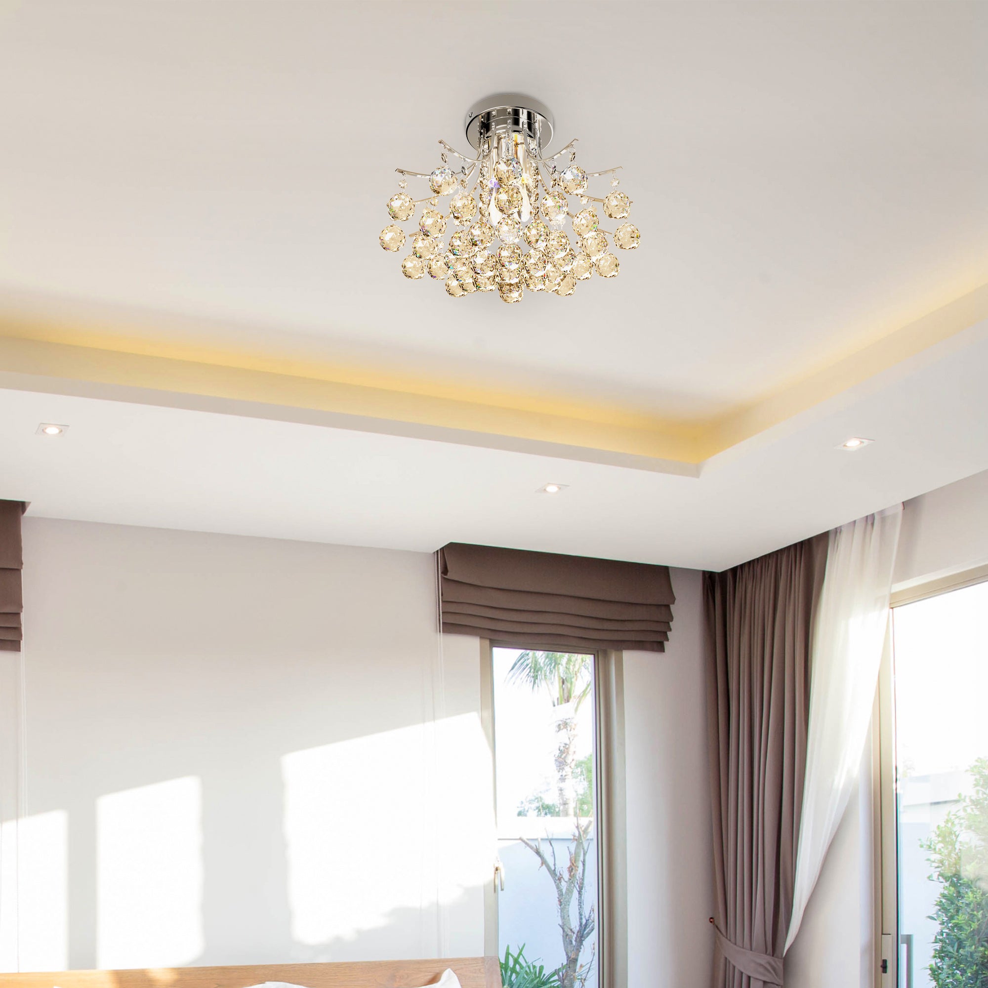 HOMCOM 3 Lights Mordern Style Ceiling Chandelier Pendant Crystal Light w/ Transparent K9 Crystal Droplets D40 X 28H (CM) - North Peak Garden Furniture