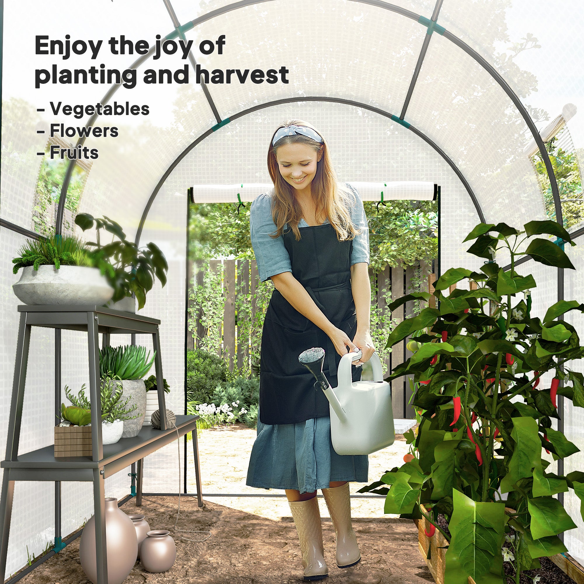 Outsunny 180 x 180cm Walk-In Polytunnel Greenhouse - White - North Peak Garden Furniture
